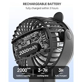 buywoo Portable Stroller Mini Fan, Small Rechargeable Personal Cooler w/ 360 Rotation, Baby Essentials for Car Seat, Crib, Bike, Treadmill, 3-Speed Battery Powered Stroller Accessories, Coal