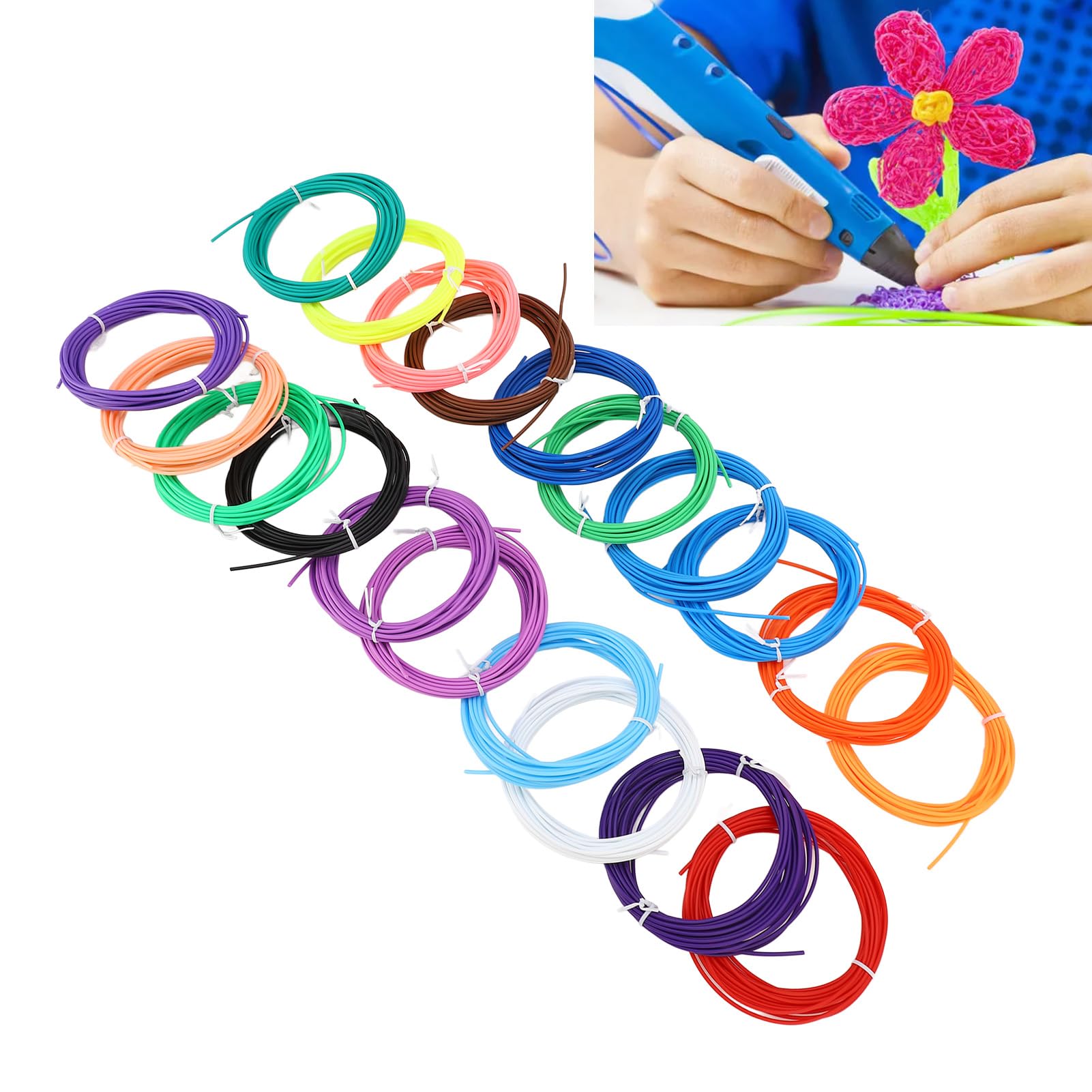 3D Printing Pen Consumables Set 3D Printer Filament 20 Colors Low Temp PCL Pen Consumable for Children Painting Crafting