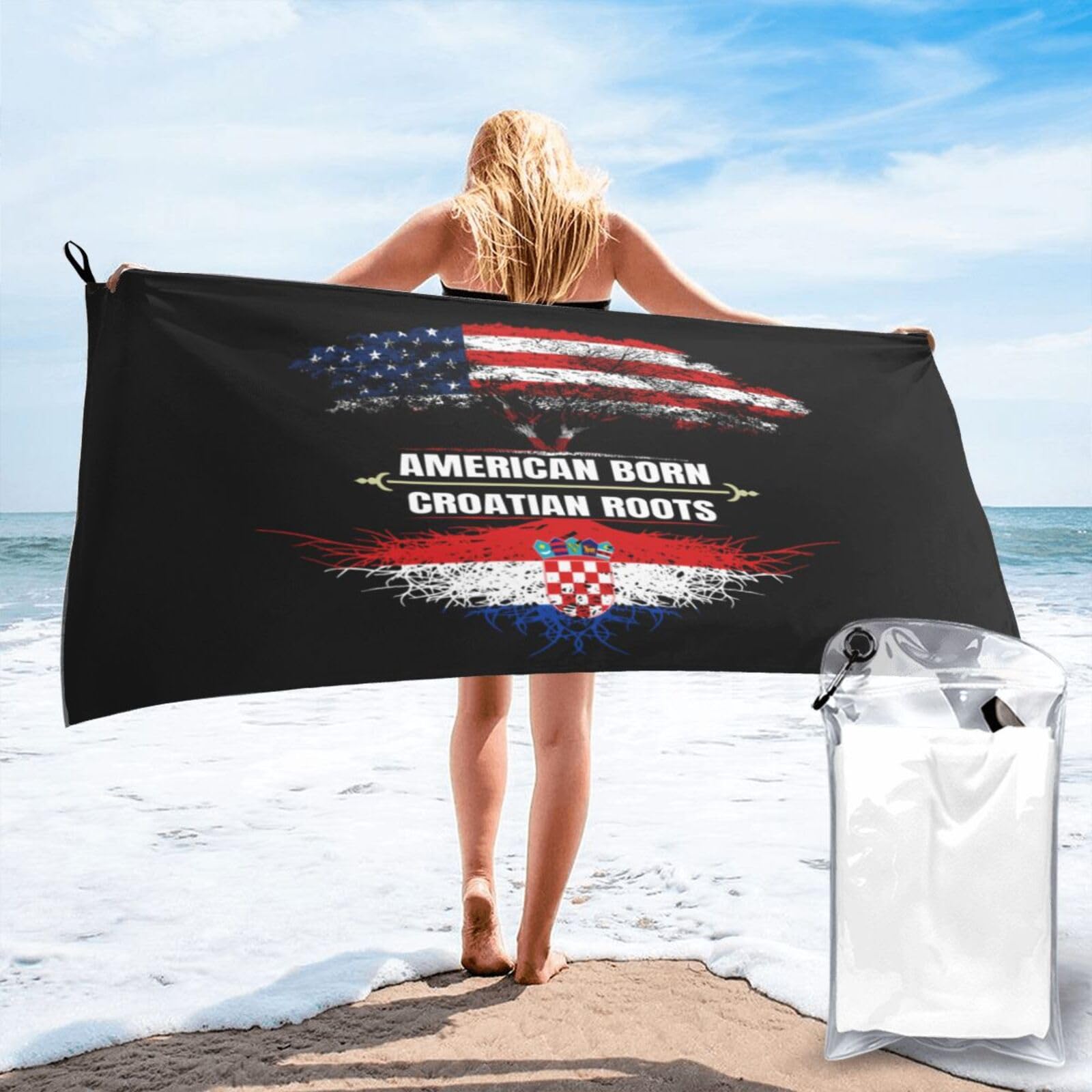 Toalla de playa EE. UU. y Croacia, secado rápido y 70x140 cm para tus viajes y gimnasio