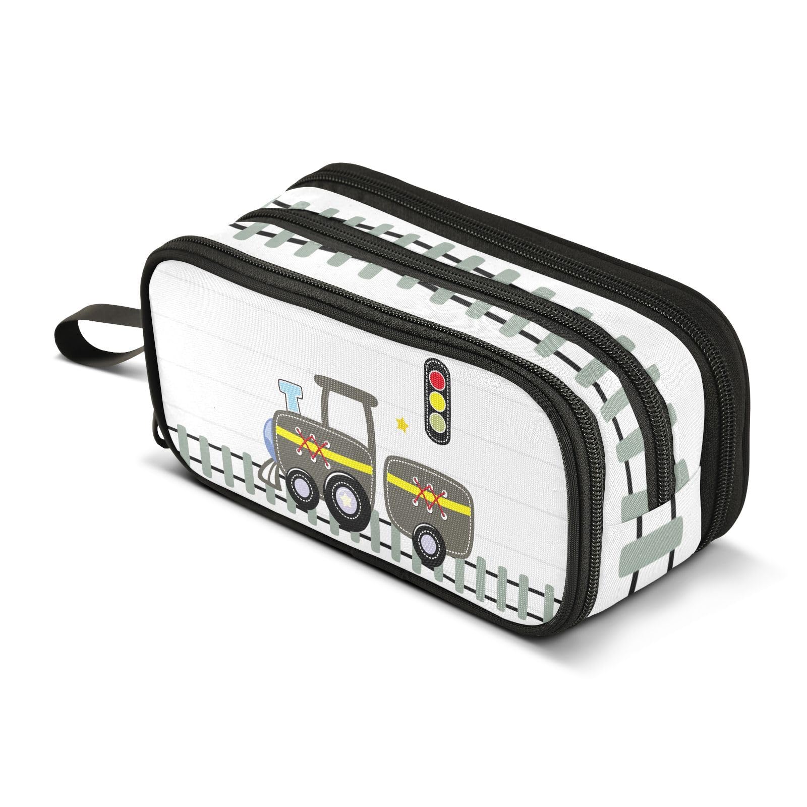 ZAZYXTJ Cute Train Large Capacity Pencil Case 3 Compartment Pen Pouch Storage Canvas Makeup Bag for School Office Teen Girl Boy Men Women