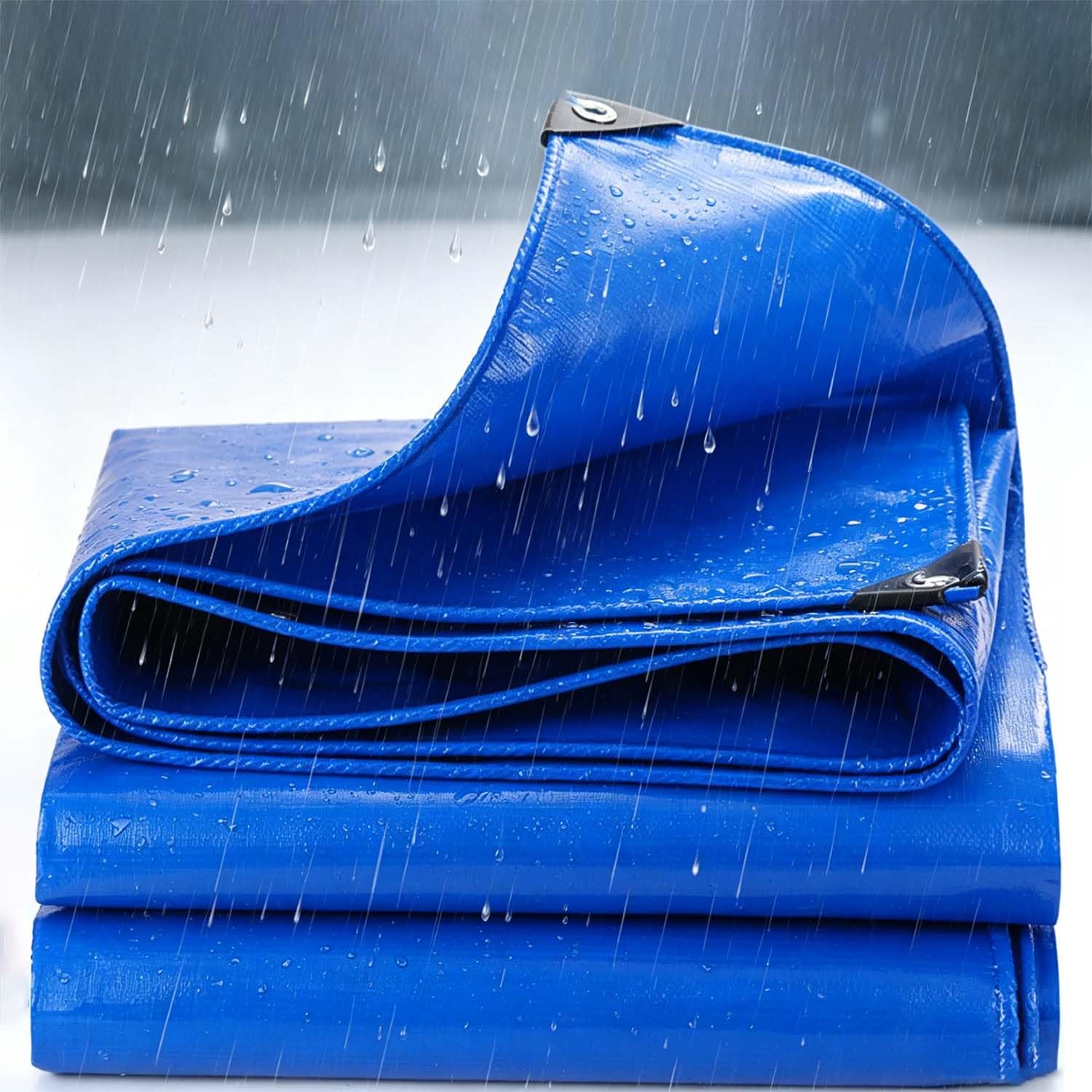 Ffsaacol Tarps Heavy Duty Waterproof, PVC Tarpaulin Heavy Duty With Metal Grommets, 180g/m² Heavy Duty Tarp Cover, for Emergency Rain Shelter Camping Tarpaulin Blue, 5x7m/16.4x23.0ft