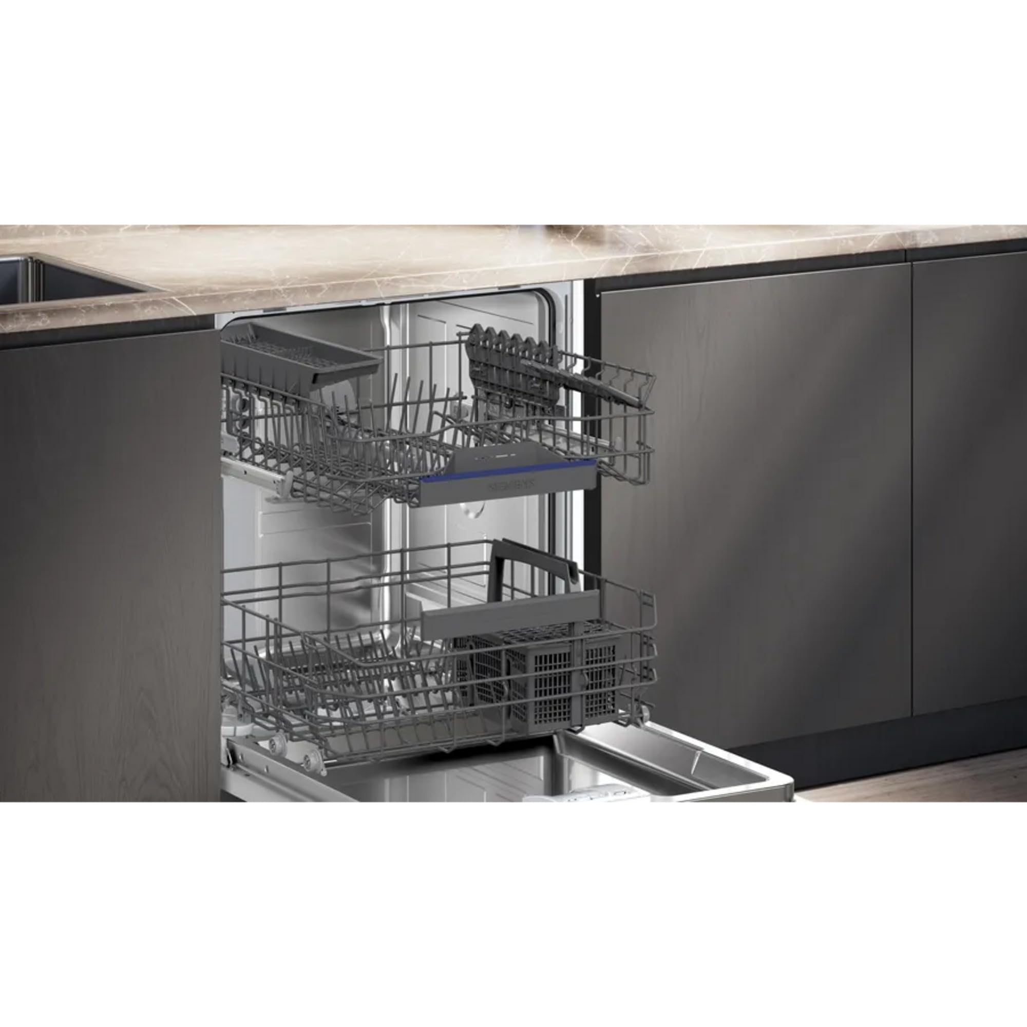 Siemens SX63EX22AE, iQ300 - Lavastoviglie intelligente, completamente integrata, 60 cm, Made in Germany, cestino portaposate, extra silenzioso, varioSpeed, apertura auto, tripla rackMatic, infoLight