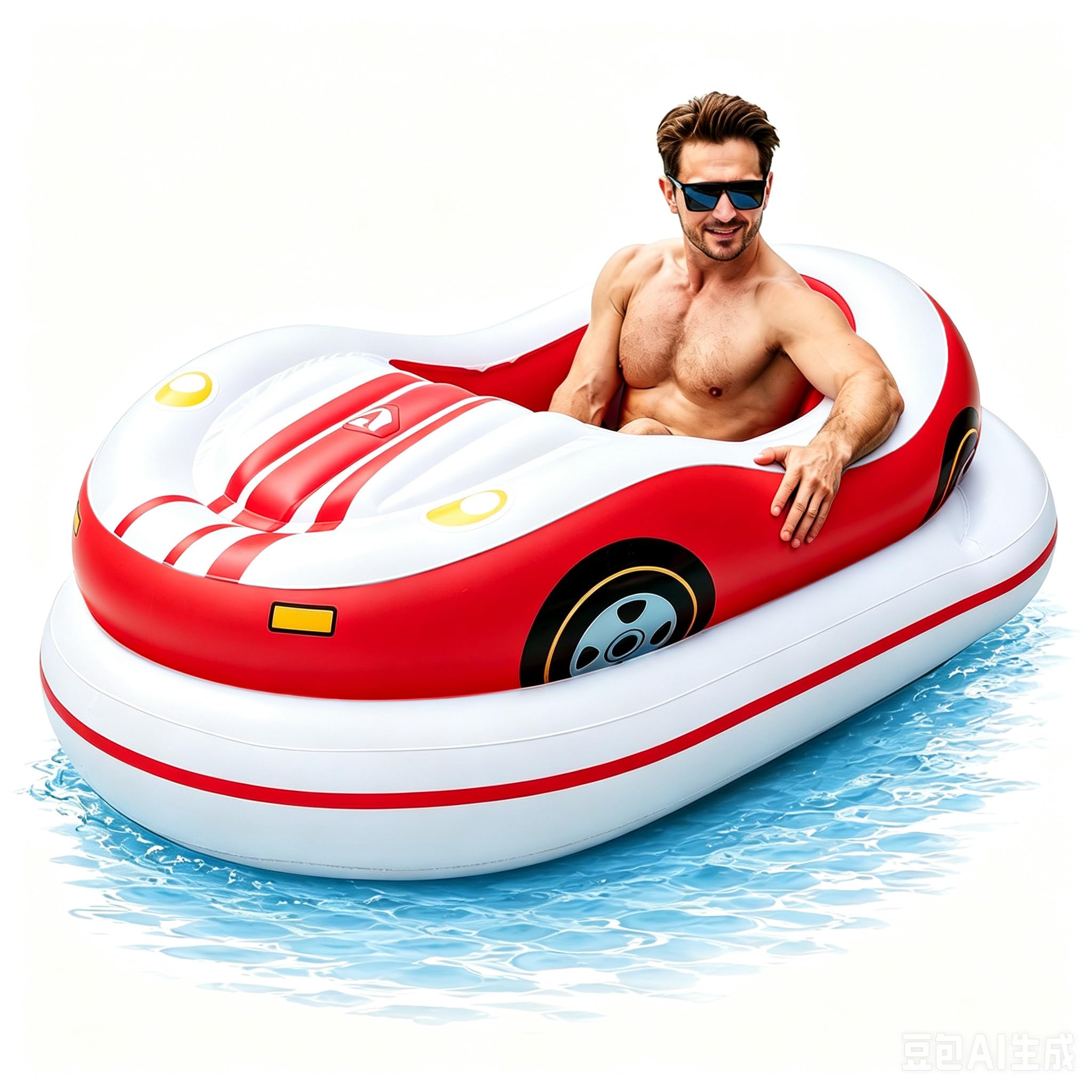 Motorized Inflatable Pool Float, Electric Mini Jet Boat for Adults Red
