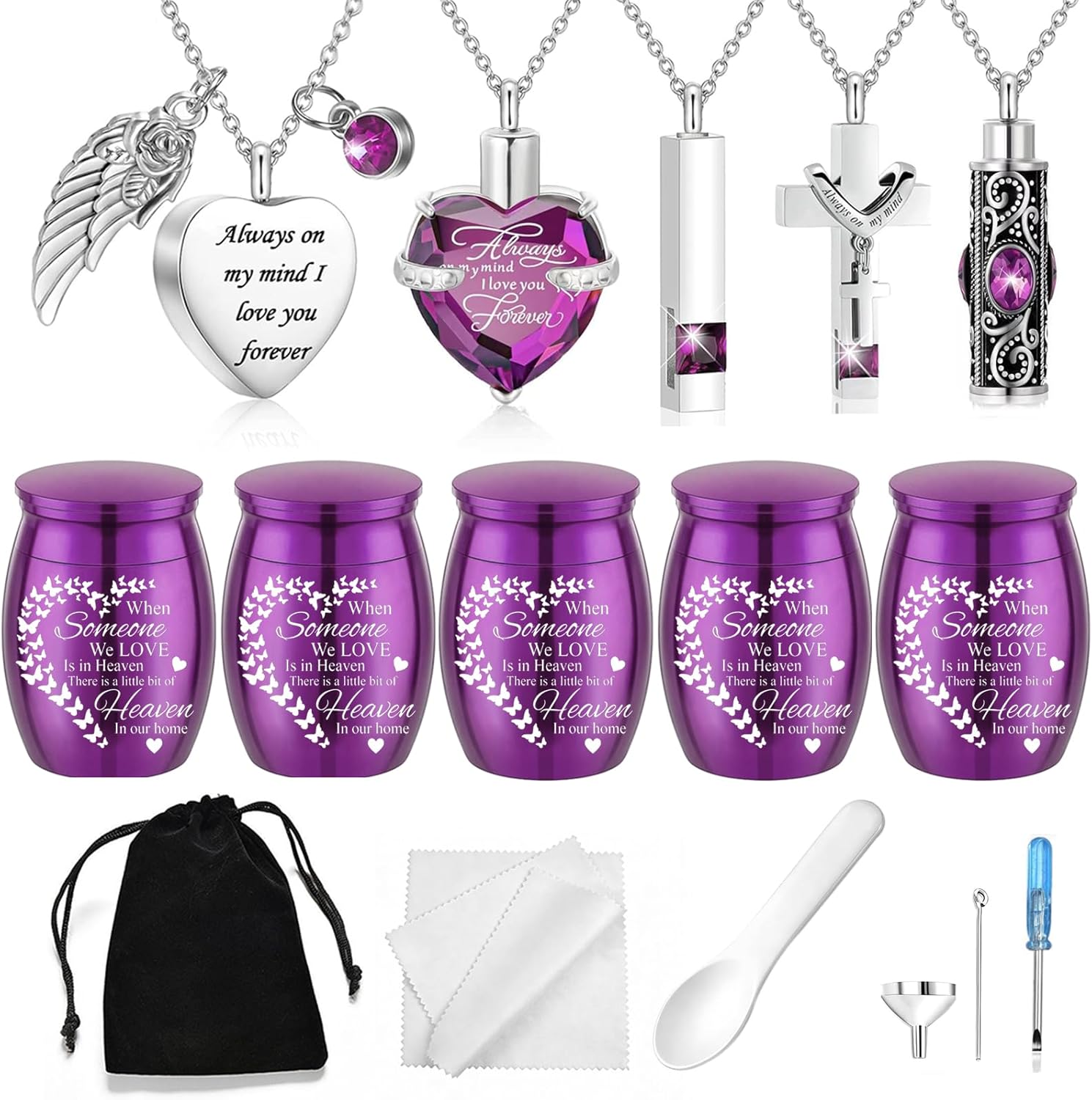 10 Set Small Urns for Human Ashes Cremation Urns Memorial Ash Holders Stainless Steel Keepsake Urns Memorial Locket Cremation Jewelry Urn Necklaces for Women Men Loved Ones (10Pcs-Purple)