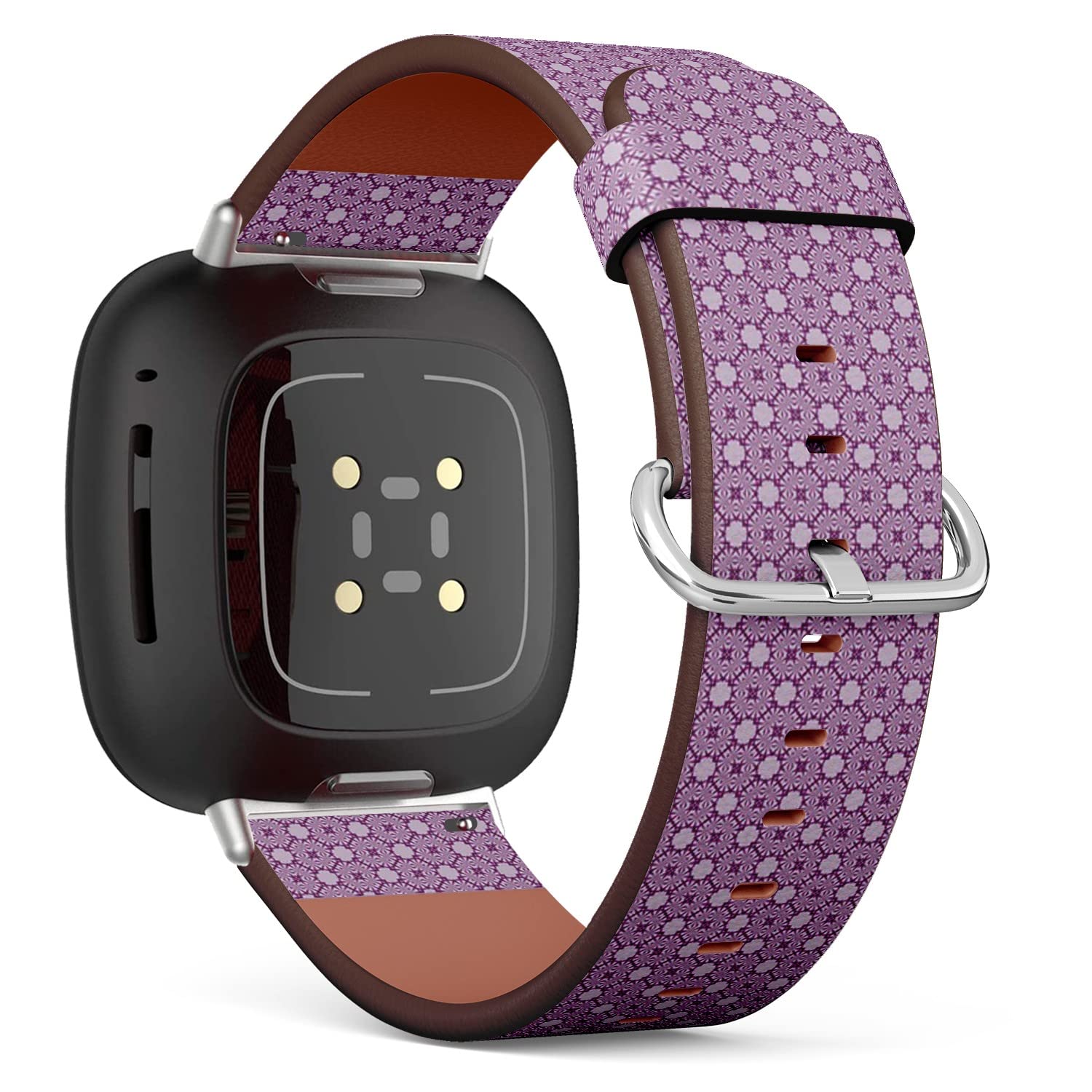CJBROES Replacement Leather Watch Band, Compatible with Fitbit Versa 3 and Fitbit Sense of Wristband Bracelet Accessory - Modern Geometric Purple