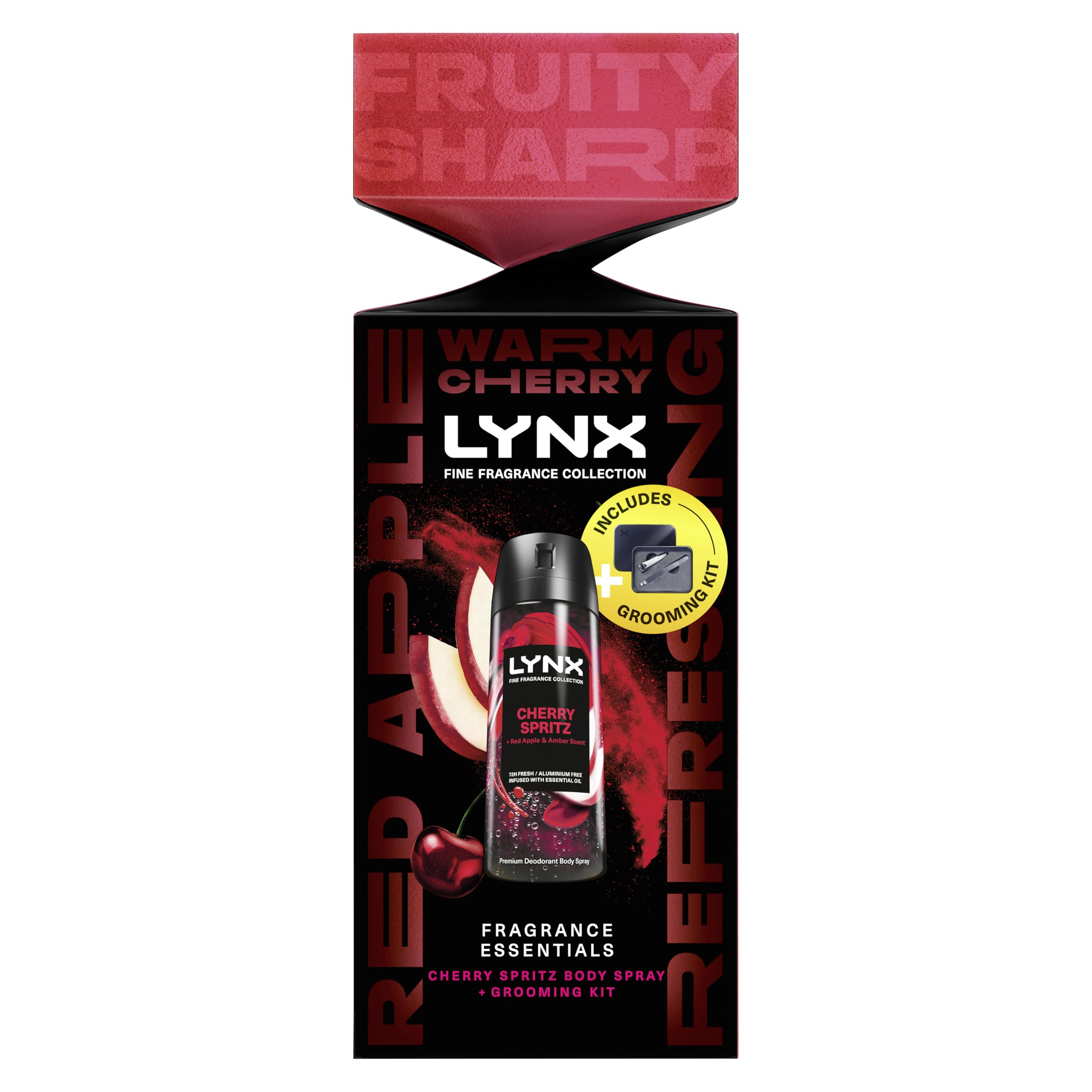 Lynx Fine Fragrance Cherry Spritz Essentials Gift Set with a Cherry Spritz body spray and Grooming Kit perfect for any occasion 1 piece