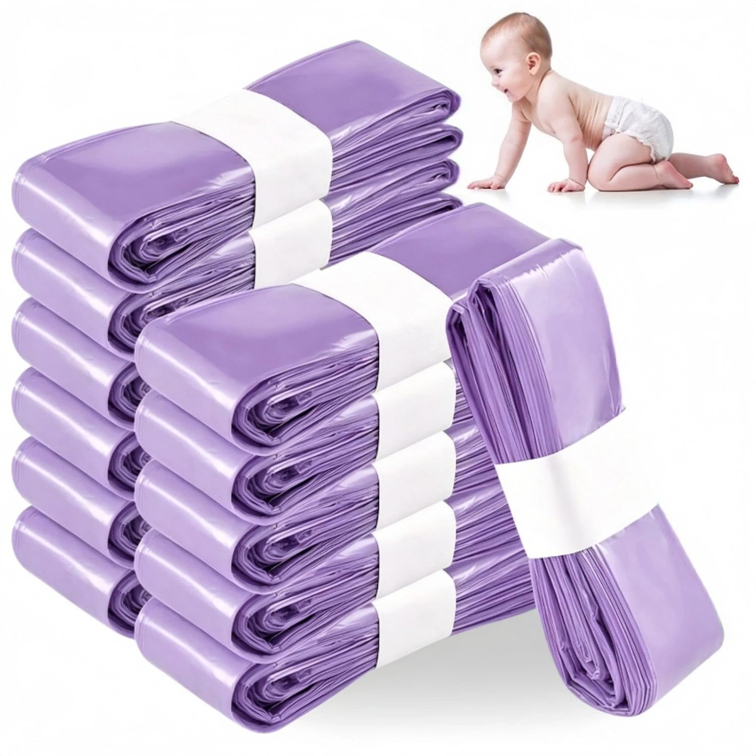 15 Pack Nappy Bin Refills, 4.5m Long Diaper Bin Pail Disposal Bags, Thickened Diaper Pail Refill Bags, Smellproof Nappy Bag Refill, Compatible with Tommee Tippee, Angelcare, Genie, Munchkin, Purple