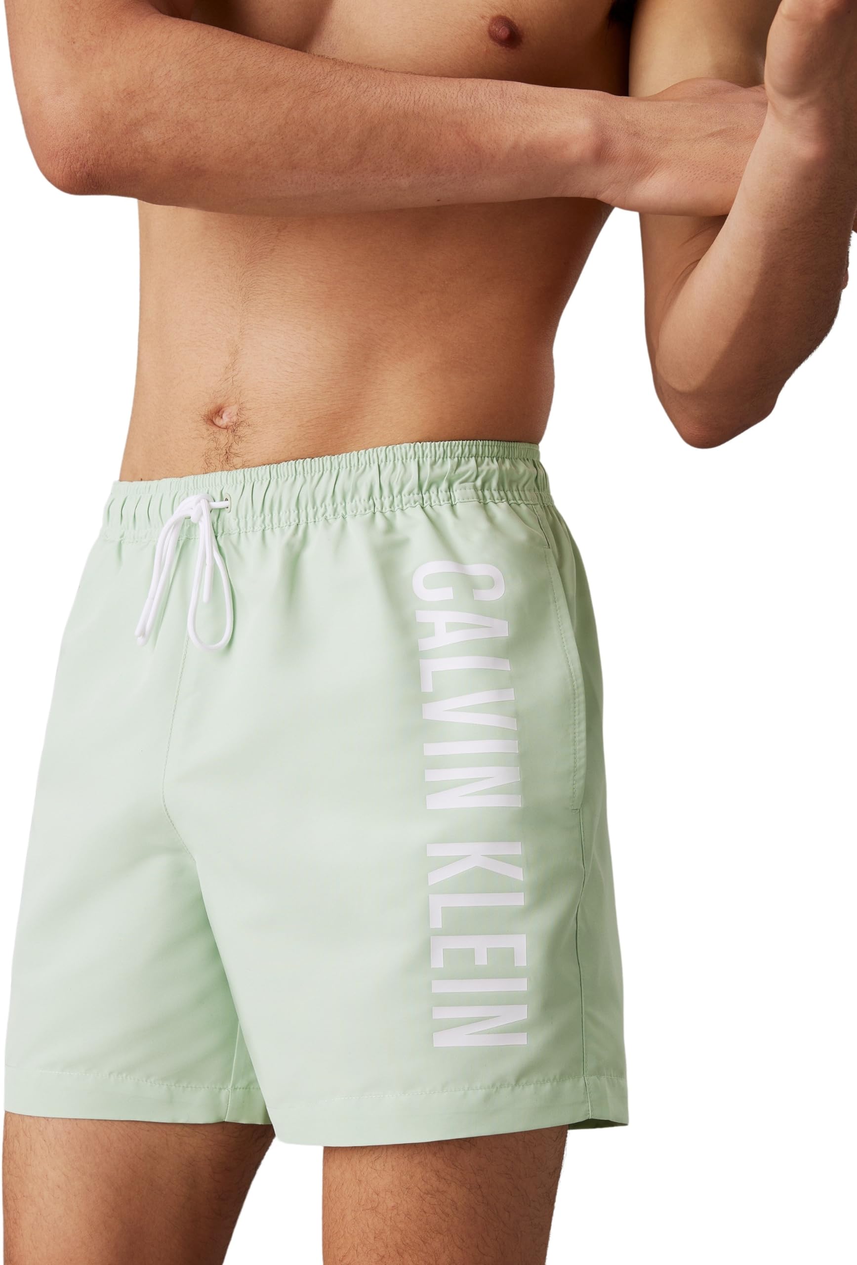 Calvin Klein Męskie spodenki kąpielowe średniej długości ze sznurkiem, Pastelowa Zieleń, 3XL Duże rozmiary