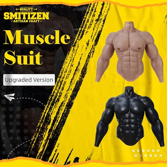 SMITIZEN Smtizen Silicone Muscle Suit Upgraded Male Chest with Arms Artificial Abs Realistic Fake Muscle Top Costume Cosplay Halloween Carnival