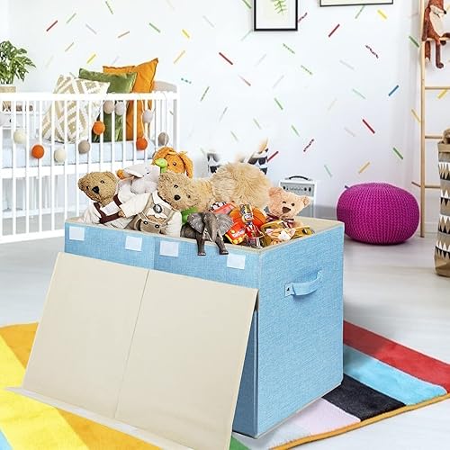 Miniatura 51 de popoly Caja de juguetes grande con tapa abatible, contenedor plegable para niños, niñas, guardería, sala de juegos, 25 x 13 x 16 pulgadas (rosa