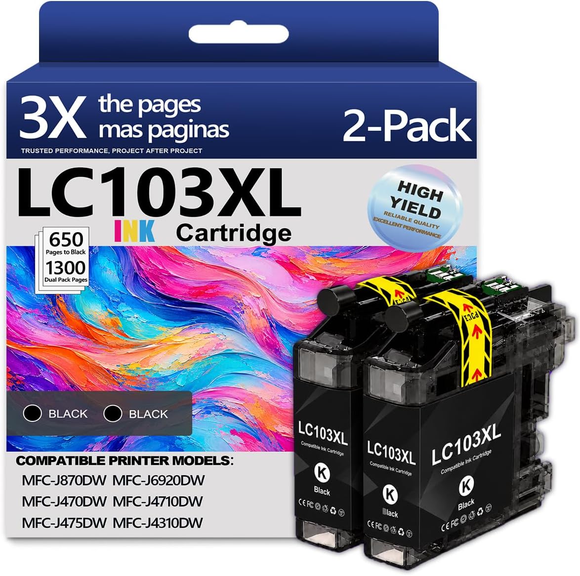 LC103 High Yield LC103XL Black Compatible Ink Cartridges 2 Pack,with chip