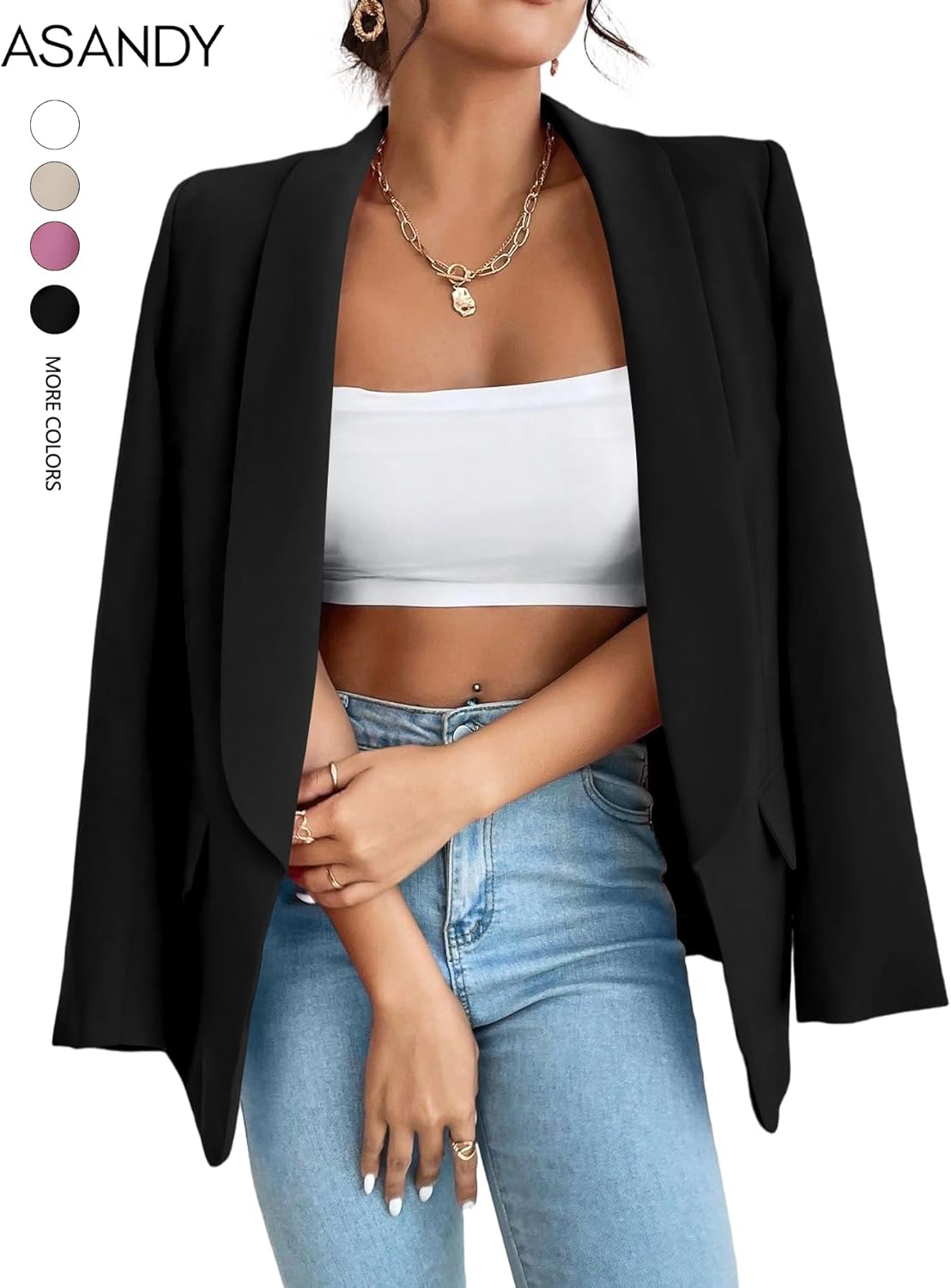 Women Blazer Suit Jacket Notched Collar Casual Work Office Blazers - Image 2