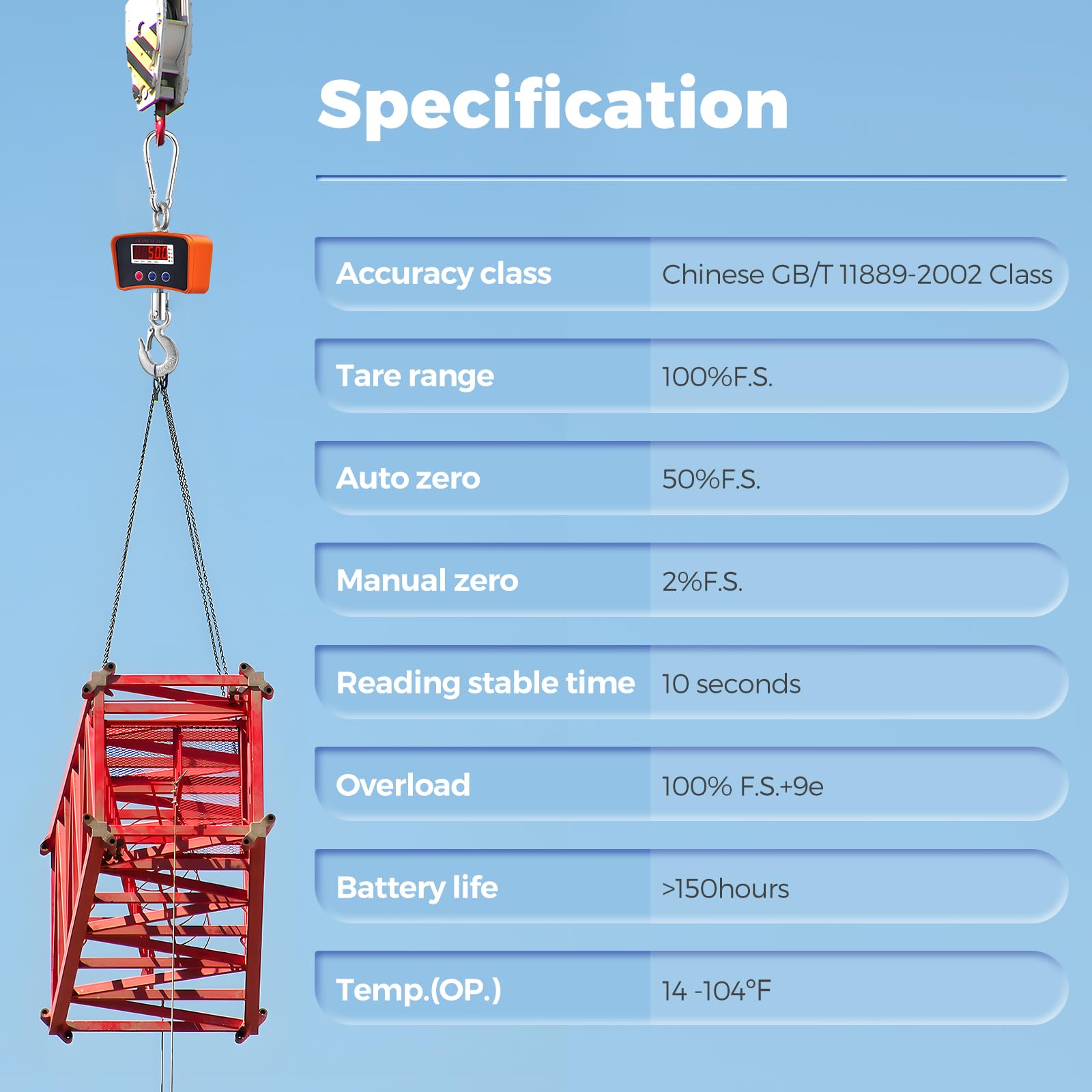 Bonvoisin Báscula colgante 2200lbs/1000kg, báscula digital, báscula industrial recargable de alta resistencia, legibilidad de 0,44 lbs/0,2kg con 3 unidades de peso para agricultura (EU)