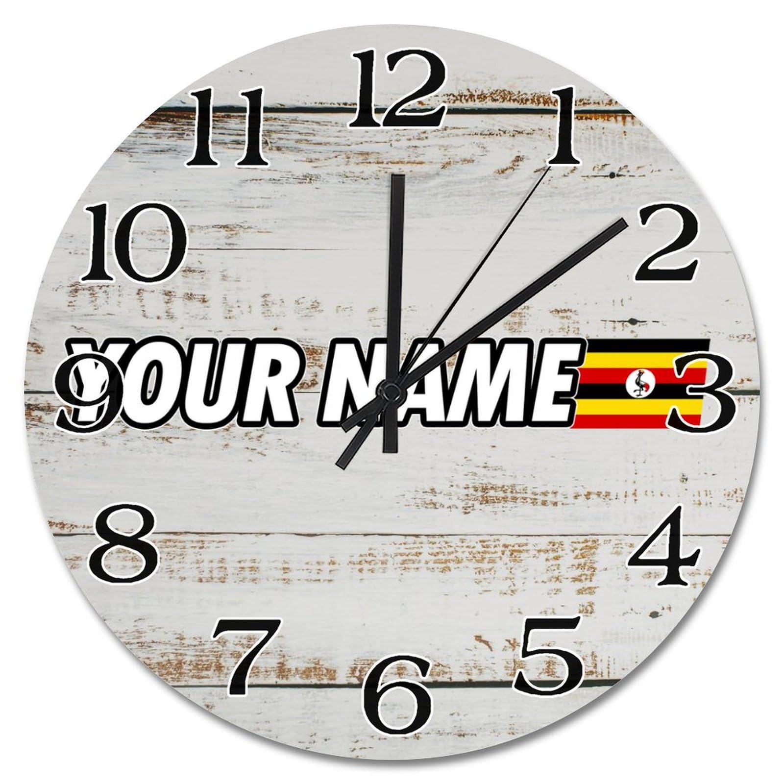 Horloge murale Ouganda silencieuse et sans tic-tac personnalisable