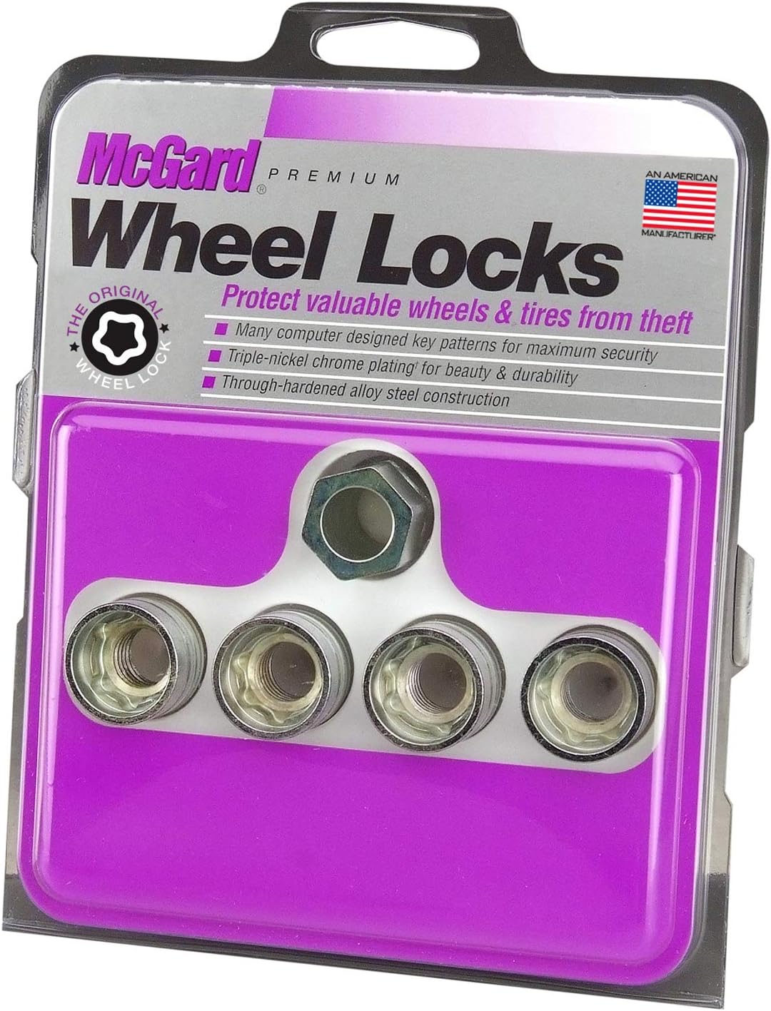 MCGARD 24157 Chrome Cone Seat Wheel Locks (M12 x 1.5 Thread Size) 4 Locks / 1 Key