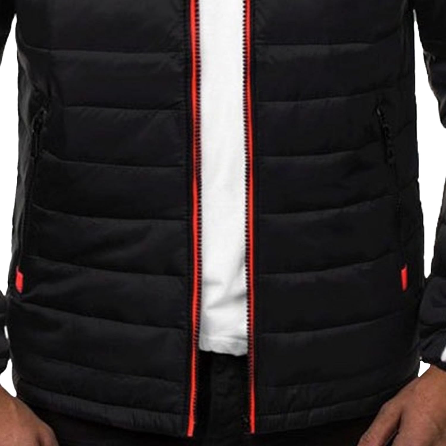 Mens Quilted Hoodies Jackets Long Sleeve Zip Up Puffer Sweatshirts Color Block Padded Jacket for Outdoor Hiking
