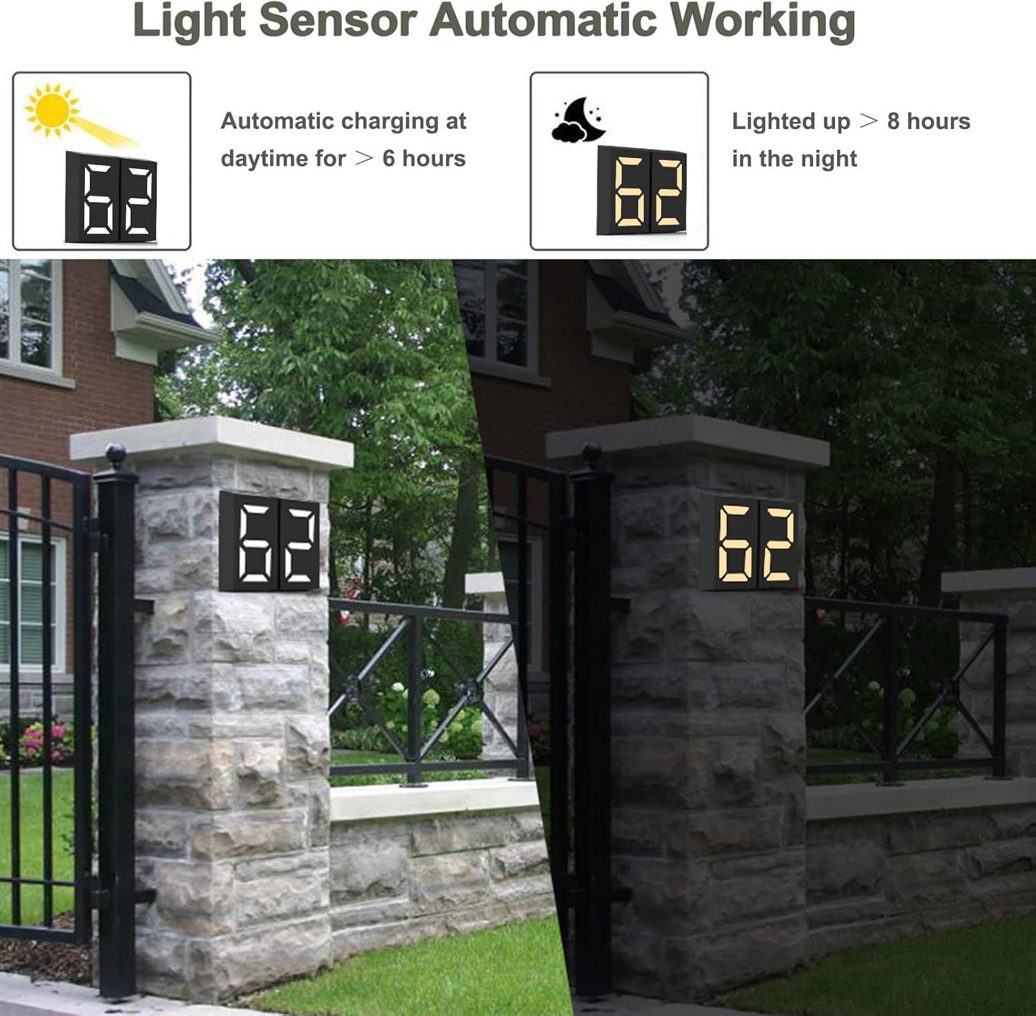 Solar House Numbers Light, DIY 0-9 Digital Door Number Sign, LED Illuminated Address Plaque for Outside Home Store Apartment (Dual Color)