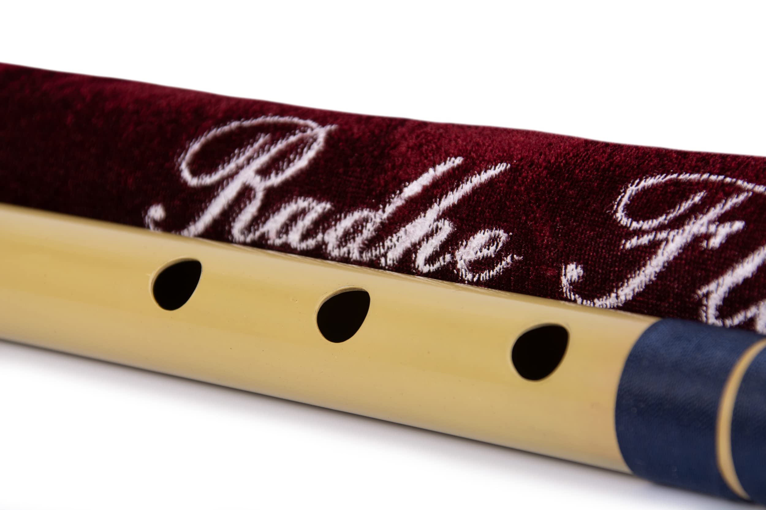 Radhe Flutes Bansuri G Natural Base pour droitier | Avec housse en velours | Tanpura A = 440 | Fibre PVC | Bleu foncé et orange