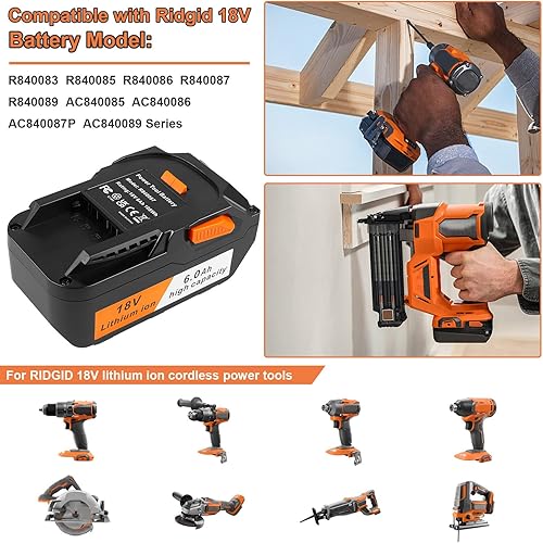 Miniatura 5 de Fancy Buying Batería de repuesto de iones de litio de 18 V para Ridgid R840083 R840084 R840085 R840086 R840087 R840095 R86092 AC840087P 18V batería