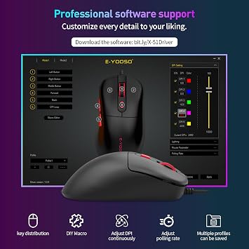 E-YOOSO Computer Mouse Wired, Gaming Mouse 10000 DPI, 1000HZ, Superlight Mouse Ergonomic Work Wired Mouse for Laptop and PC/Mac - Black