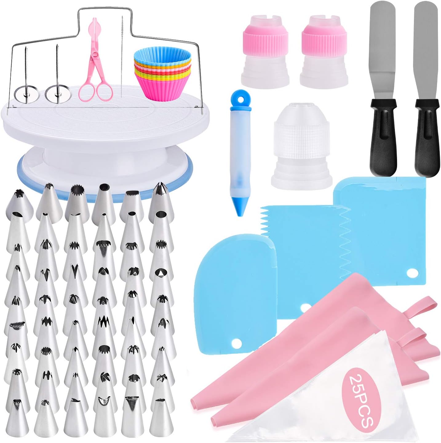 YCbingo Cake Decorating Tools Supplies kit, 106 Pcs Baking Supplies Tips Set 11 Inch Rotating Cake Turntable Stand-Cake server knife set-48 Numbered Icing tips Cake Server Pastry Tools and More Acces