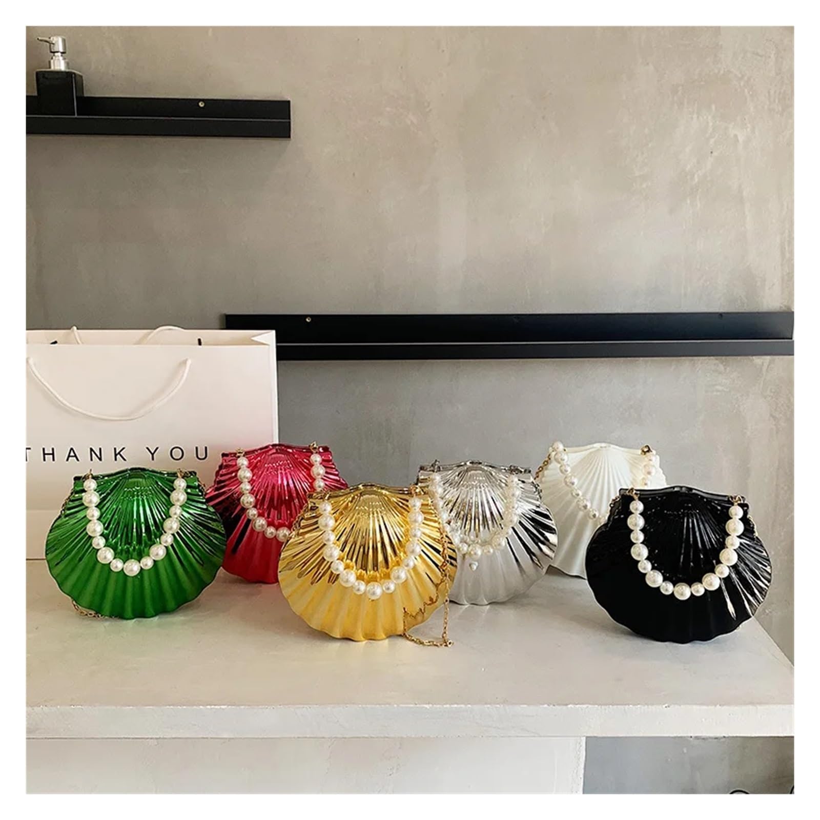 Muscheltasche, Neue Umhängetasche for Damen, Kleine Schultertaschen, Süße Geldbörsen, Goldene Abendtasche(Shape 2 White)