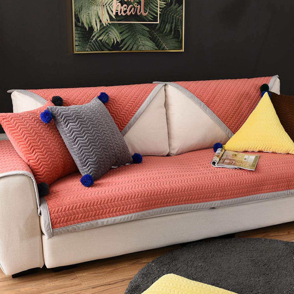 Fodera per divano Fodera per divano a forma di L,Cuscino ispessito in inverno,Fodera per divano in tinta unita semplice-Orange_90 * 210CM,Protezione per mobili per divani componibili