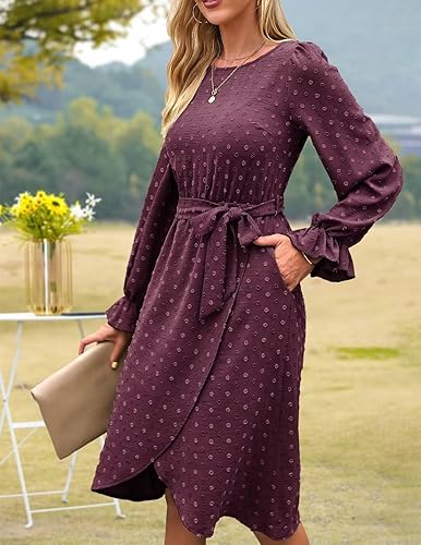 Miniatura 3 de Vestidos de verano sin mangas para mujer, vestido bohemio informal con cinturón, abertura, cuello redondo y bolsillos