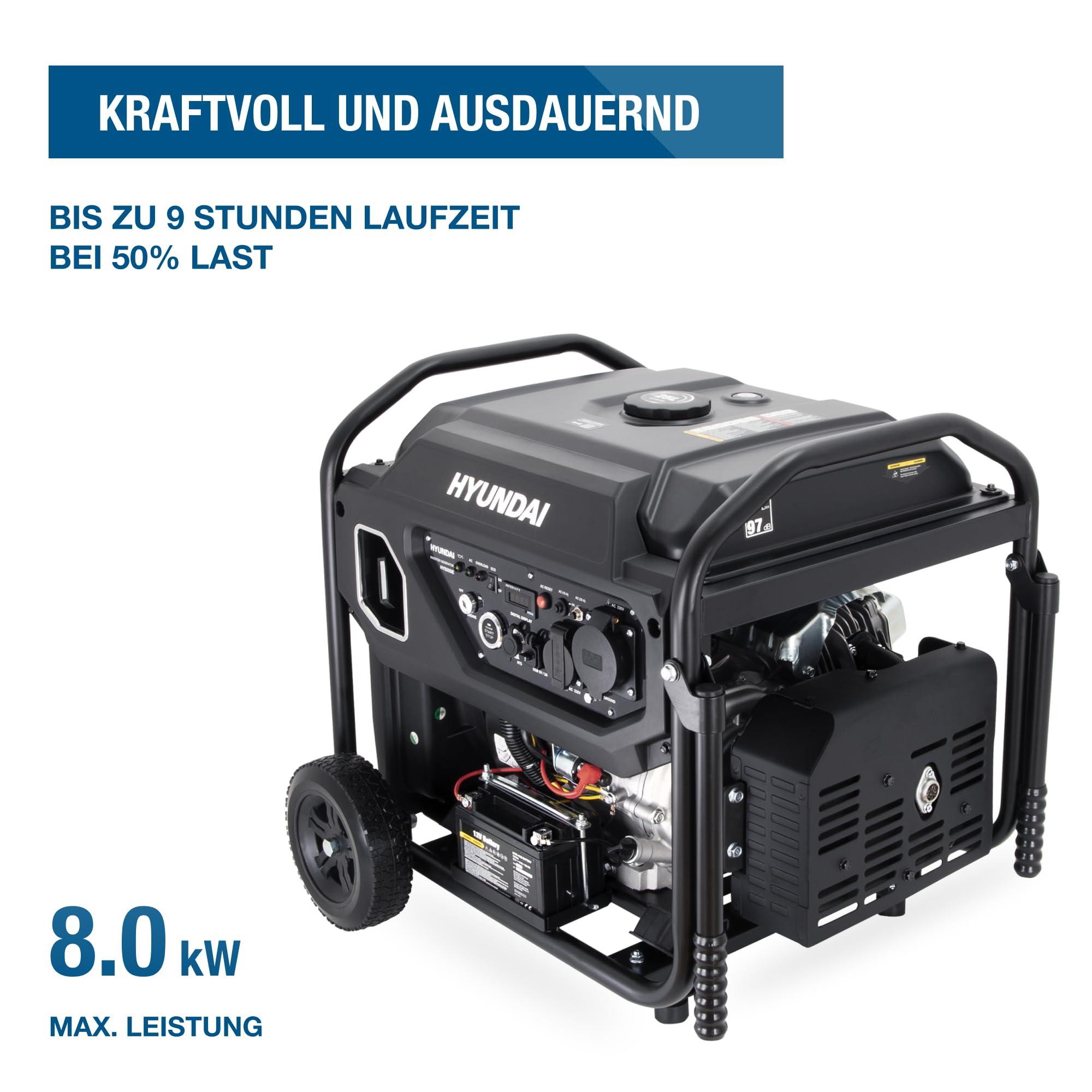 HYUNDAI Benzin Stromerzeuger HY8000iE – 8.0 kW Inverter Generator mit ATS-Anschluss, E-START, Fernbedienung & ECO-Modus – ideal für Baustelle und als Notstromaggregat