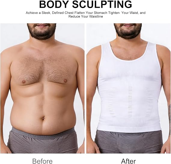 2 Pack Men's Compression Shirt Seamless Slimming Compression Vest Body Shaper Workout Baselayer