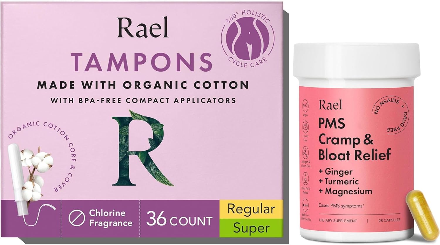 Rael Bundle Compact Applicator Tampons Made with Organic Cotton, Multipack