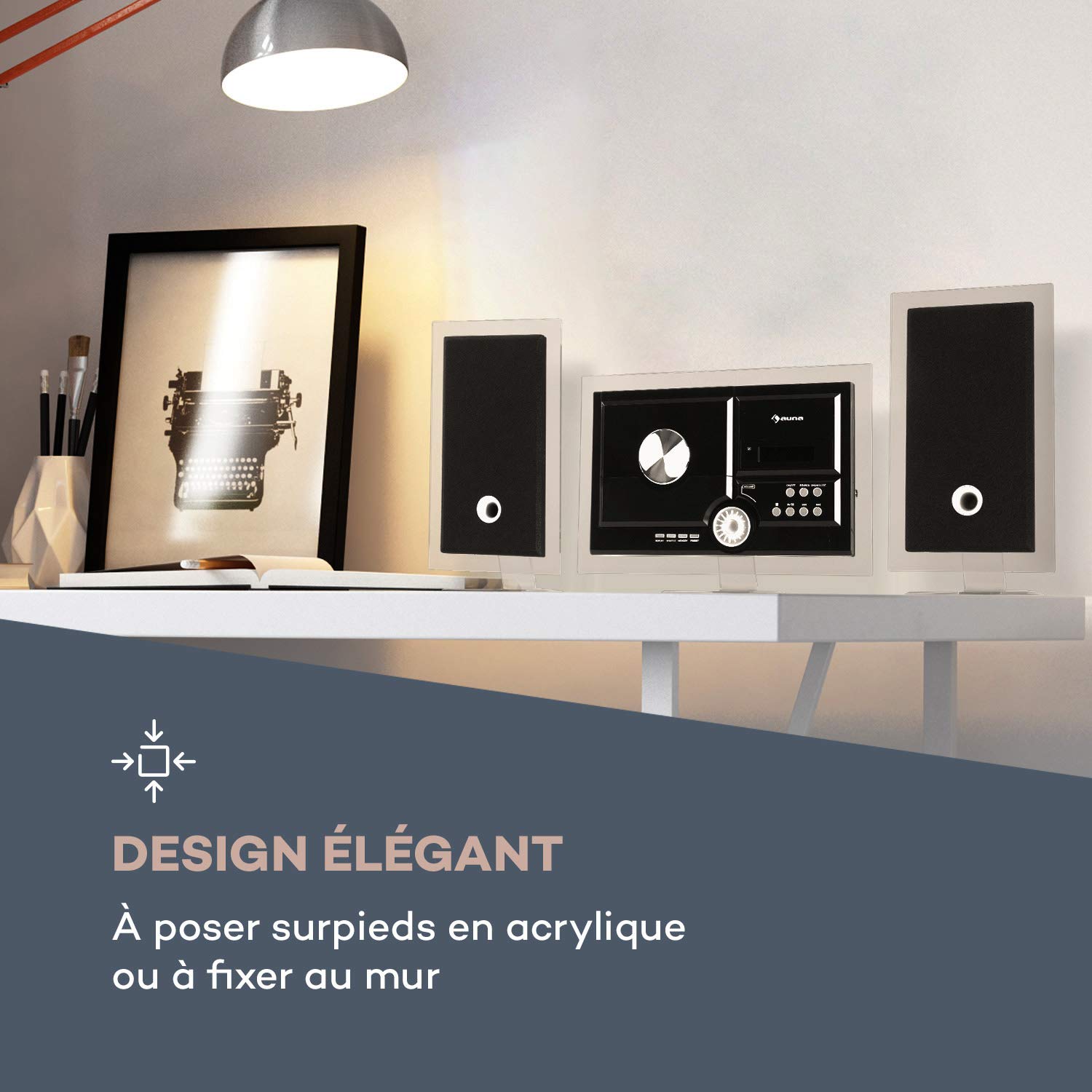 AUNA Stereo Sonic Dab+ - Système stéréo, Montage Mural, Syntoniseur Radio Dab+/UKW, Lecteur CD Automatique, Port USB pour fichiers MP3, Fonction Bluetooth, Entrée AUX, Ecran LCD - Noir