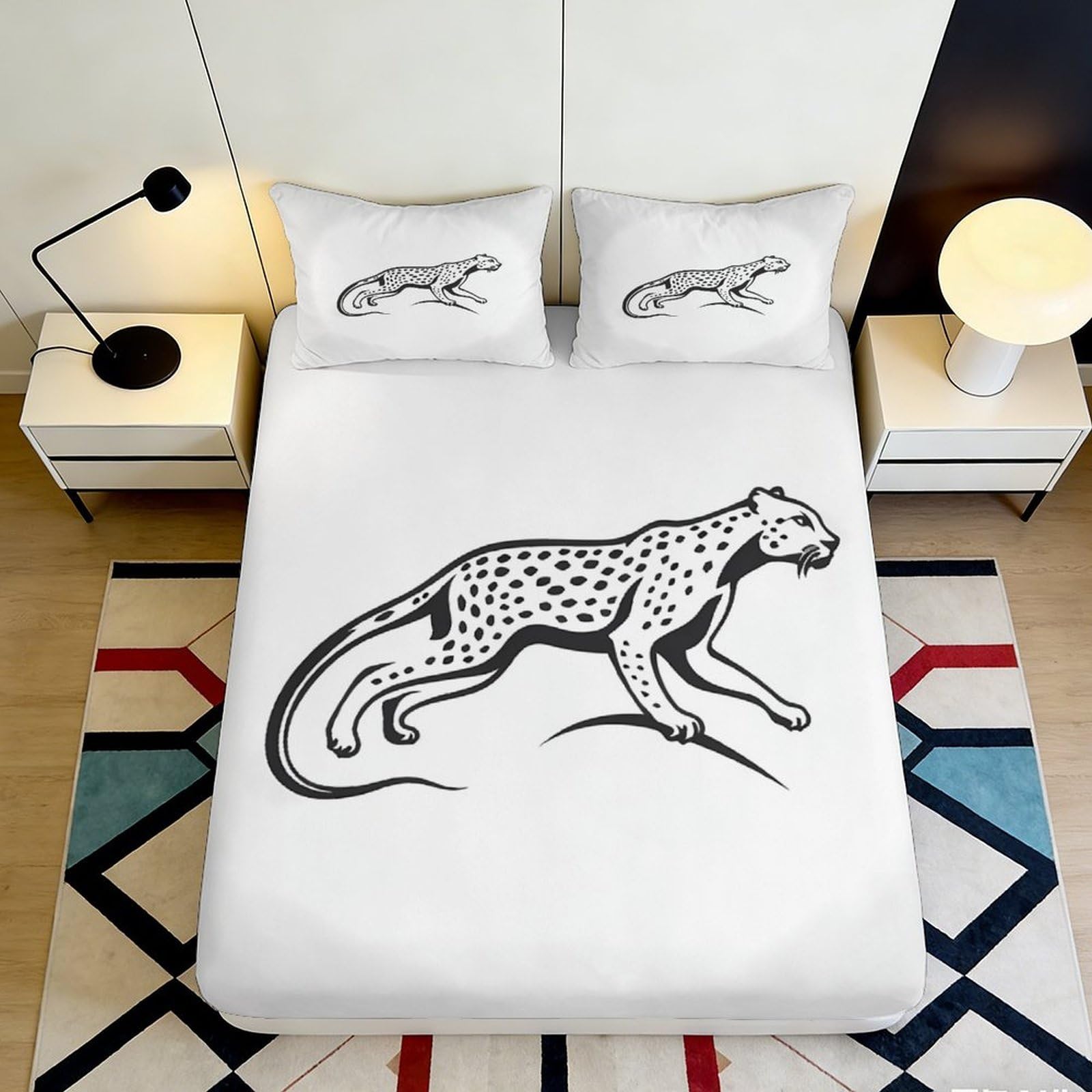 3D Printed Leopard Art Fitted Sheet Microfiber Non-Slip Mattress Cover for Bedroom Dorm Decor Easy Machine Wash 140x200x25cm