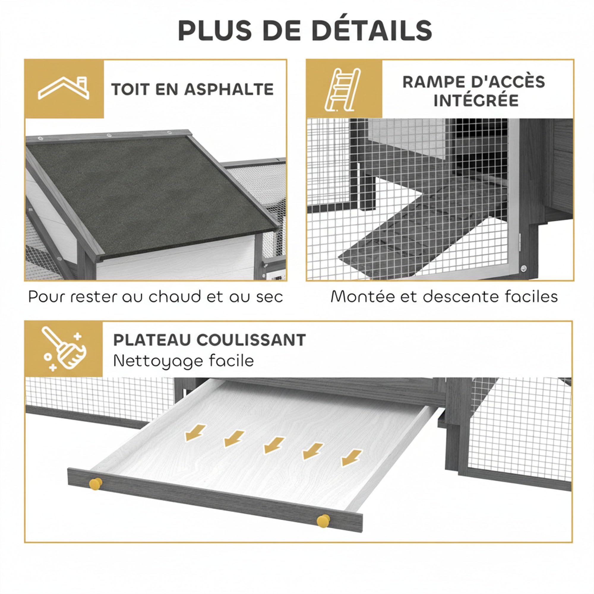 PawHut Poulailler en Bois avec pondoir 247 x 118 x 113,5 cm Gris