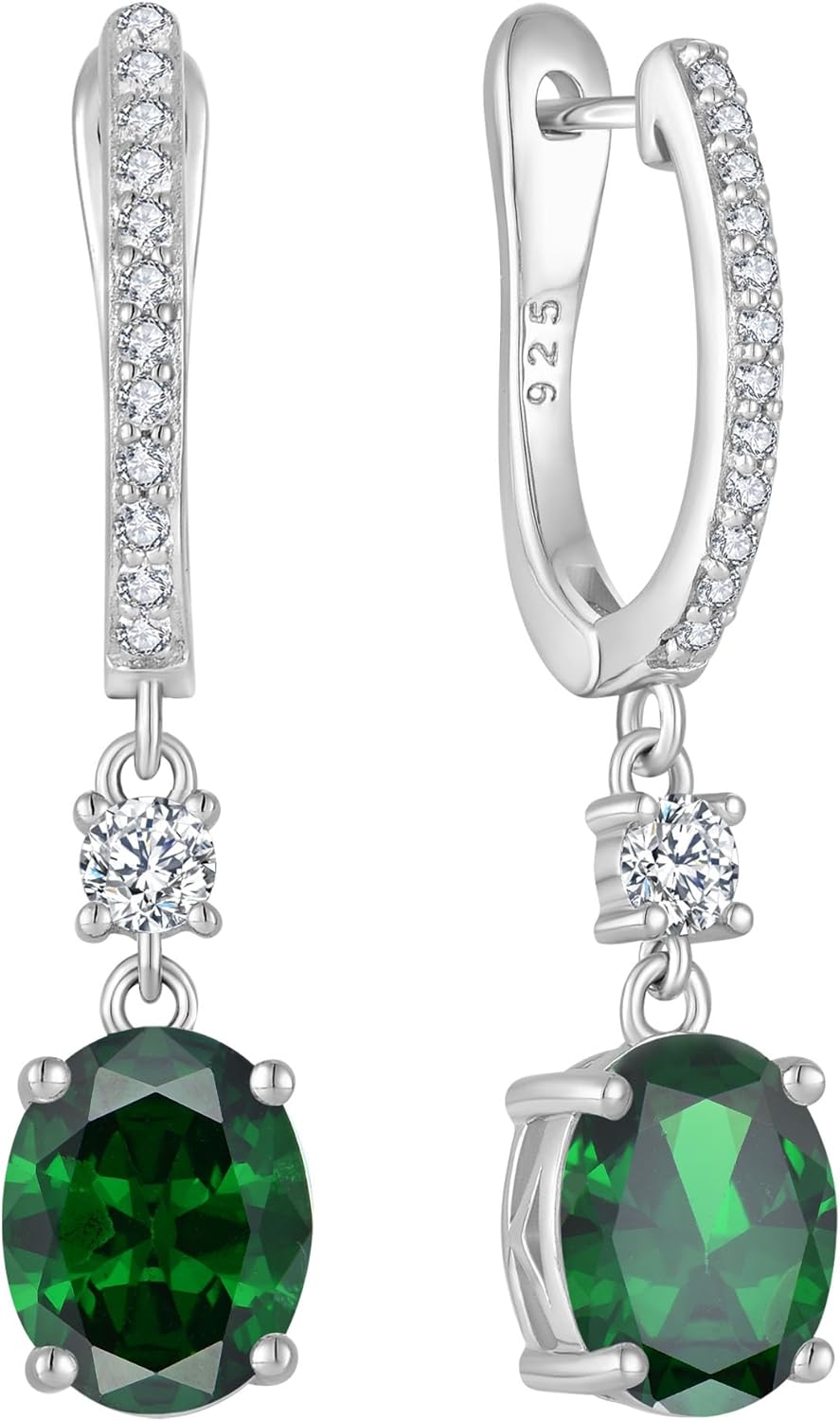 Oval Hoop Earrings 925 Sterling Silver Dangle Drop Earring Birthstone Jewelry for Women