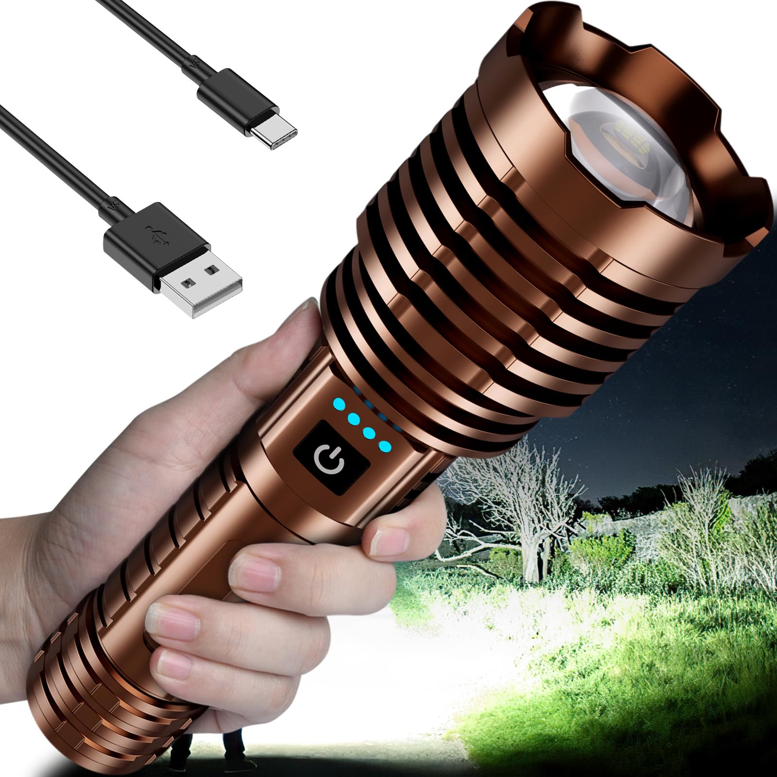 Super Bright Flashlight 5000.000 High Lumens, LED Rechargeable Flashlights Powered by Battery, Handheld Waterproof Tactical Flashlight-Zoomable 5