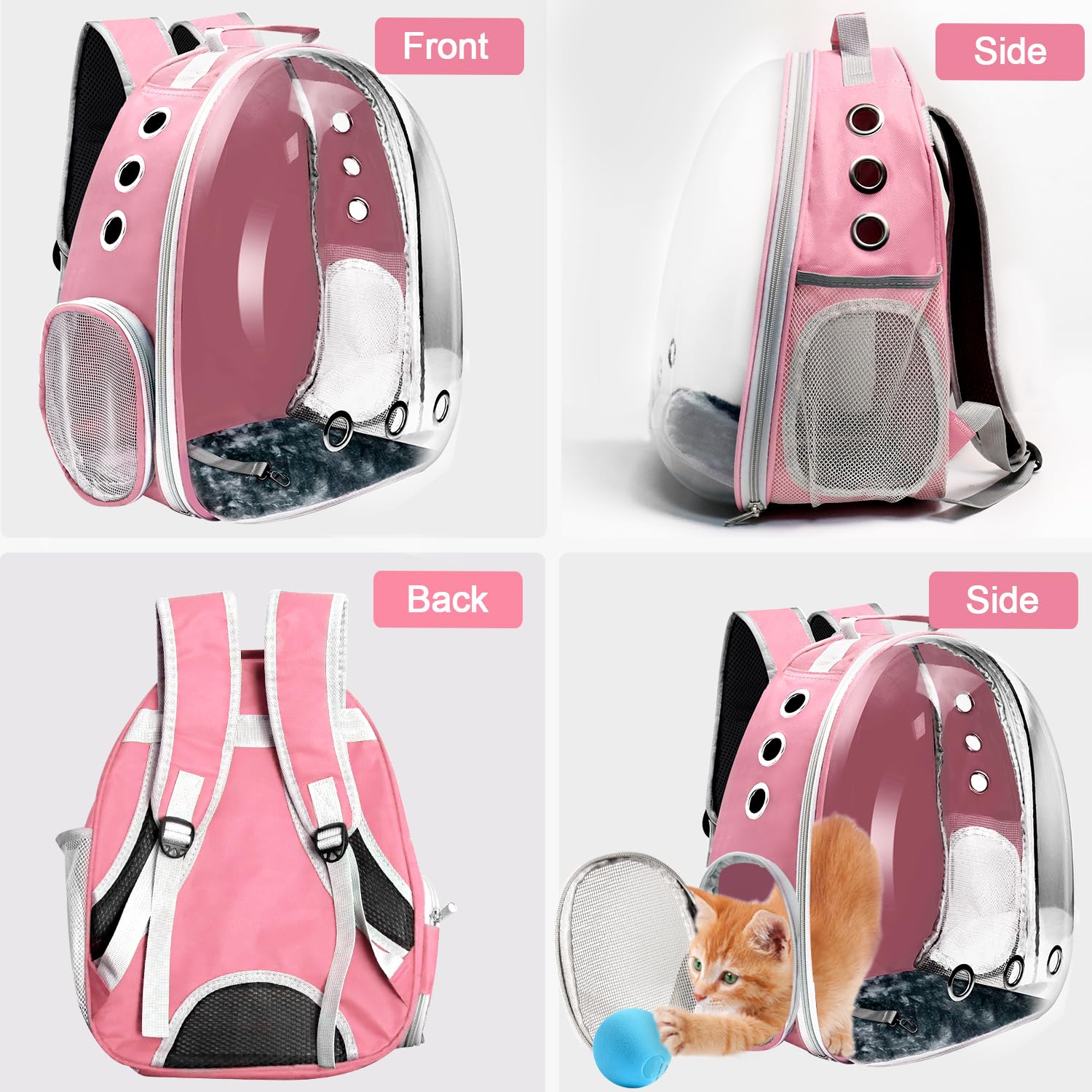 Cat Backpack Carrier, Pet Cat Carrier with Ventilated Design for Carrying Puppy Cats, Pet Carrier Backpack for Traveling/Hiking/Camping/Outdoors Airline Approved Travel Carrier(Pink) - image 4