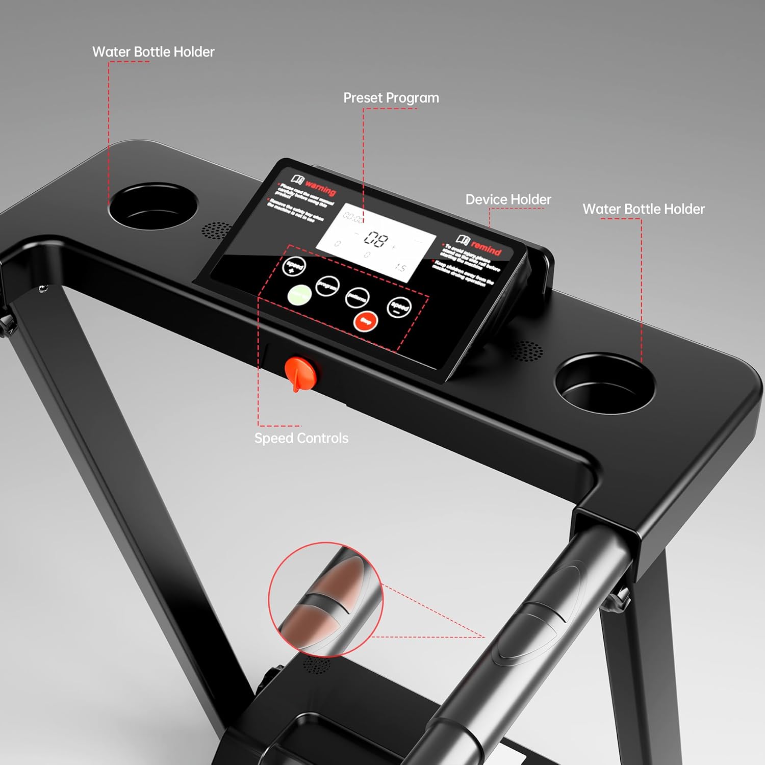 KEY2FUN Walking Treadmill with Long Handrail for Balance, Recovery Fitness Exercise Machine, Treadmills for Home with Holder for Phone & Cup, 300 lbs Capacity, with LCD Display