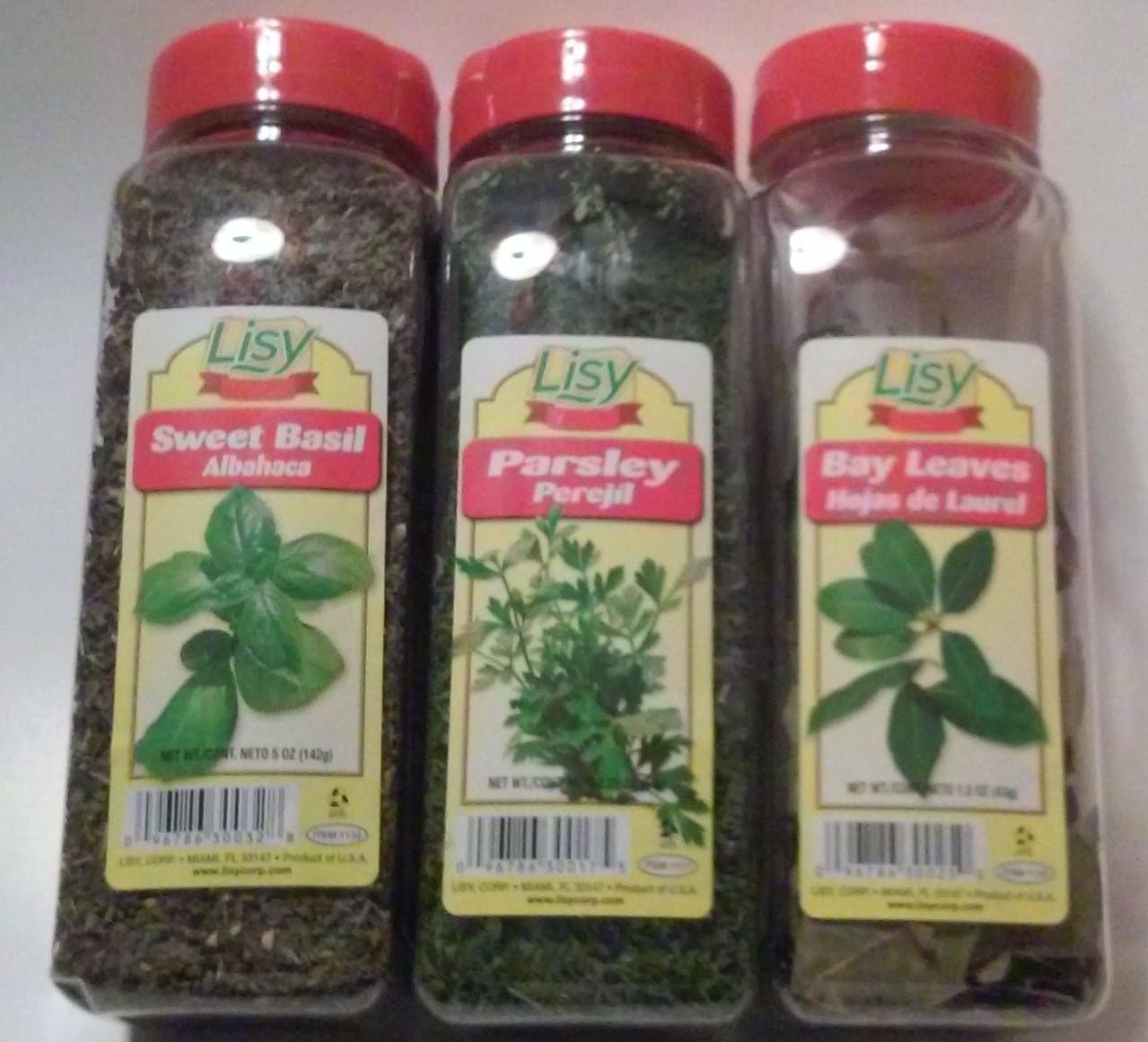 Seasoning Bundle (3 Items): Lisy Sweet Basil Leaves, 5 Ounces + Lisy Bay Leaves, 1.5 Ounces + Lisy Parsley Flakes, 2.5 Ounces