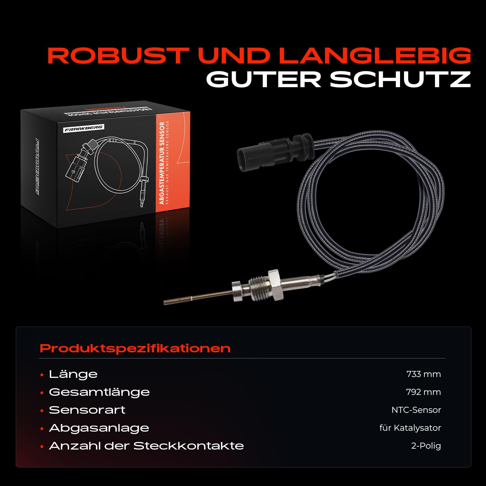 Frankberg Abgastemperatursensor 2-Polig Kompatibel mit Ducato Bus 250 Ducato Kasten 250 Ducato Pritsche/Fahrgestell 250 2.3L 2015-2025 Diesel Replace# 55283043