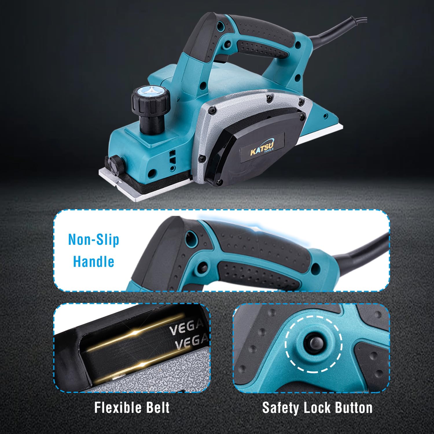 KATSU Tools Cepilladora eléctrica 600 W 82 mm 2 mm para madera