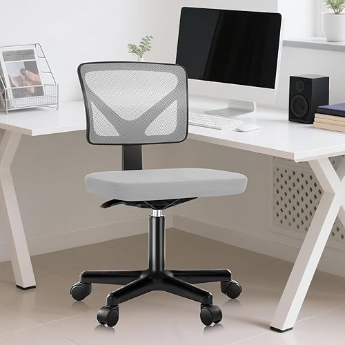DUMOS Sillas de escritorio sin brazos, bonita silla de oficina en casa, sin brazos con ruedas, ergonómica ajustable giratoria, silla de trabajo con
