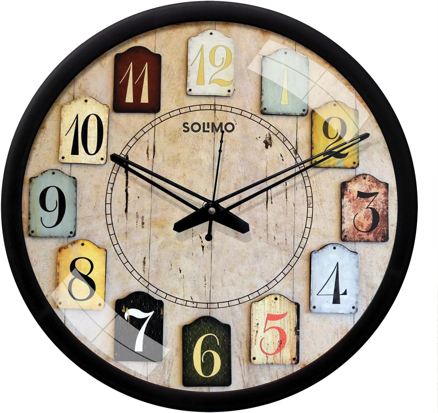 Amazon Brand - Solimo 12-Inch Contemporary Plastic & Glass Wall Clock - Designer (Silent Movement, Black Frame)