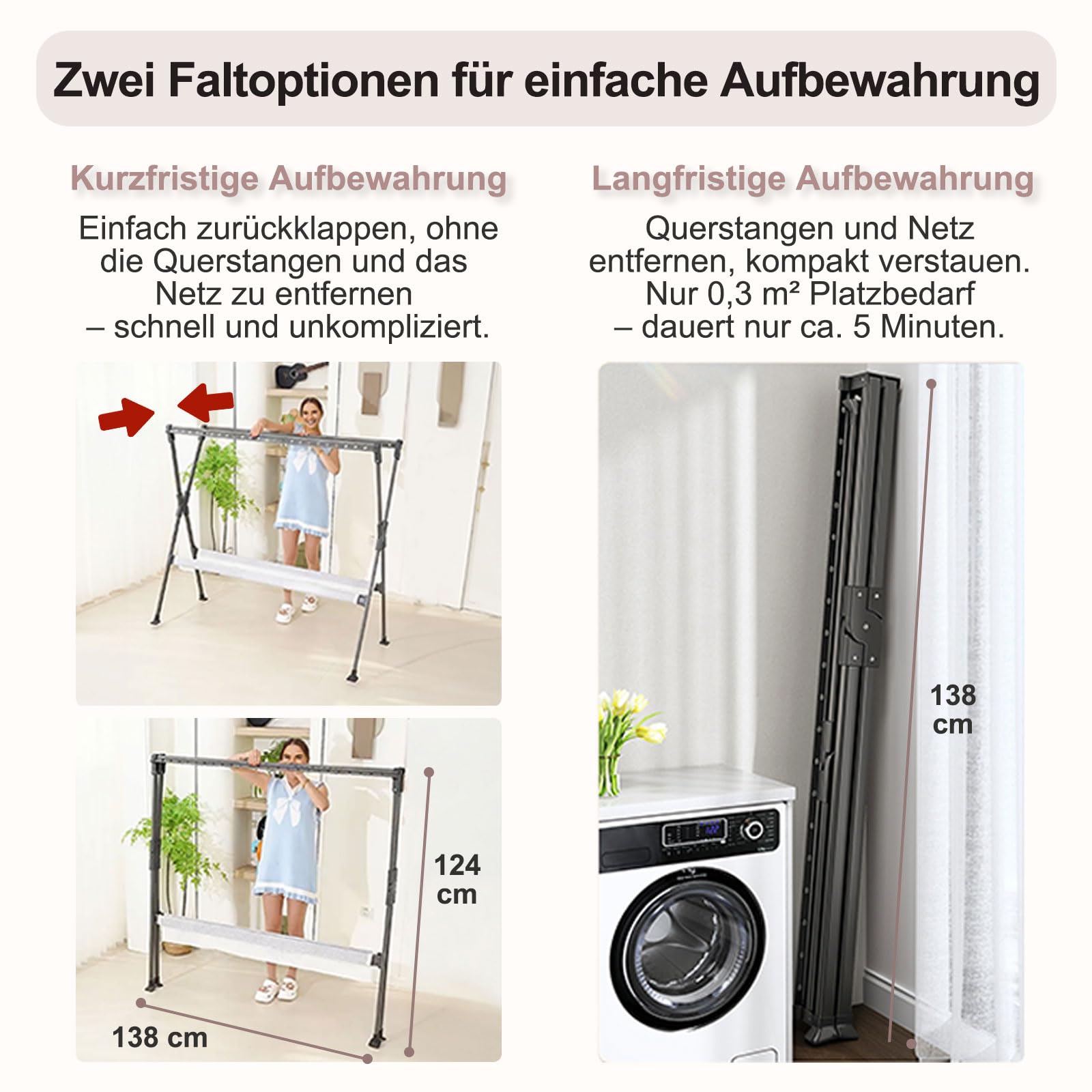 Wäscheständer Ausziehbar, Aluminium-Wäschespinne Camping, Faltbarer Kleiderbügel, Verstellbarer Kleiderständer für Waschküche, Schlafzimmer, Wäscheständer Balkon, Schwarz