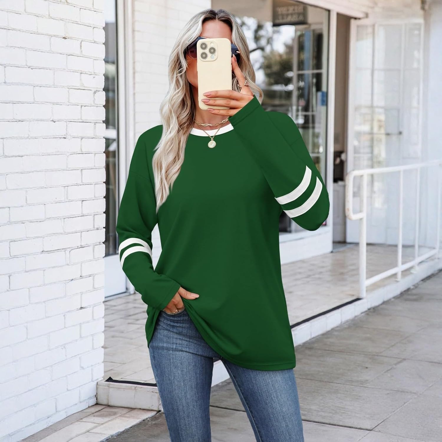 Long Sleeve Shirts for Women Loose Color Block Casual Tops Crew Neck Fall Basic Tees Fashion Clothes 2026 Blouse - Image 2