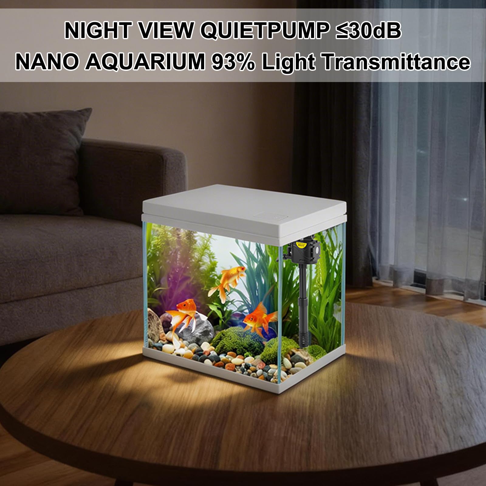 Petit aquarium en verre de 17 l avec filtre et lumière, kit tout-en-un carré en verre avec pompe pour poissons rouges, betta, crevettes, blanc (XM-320)