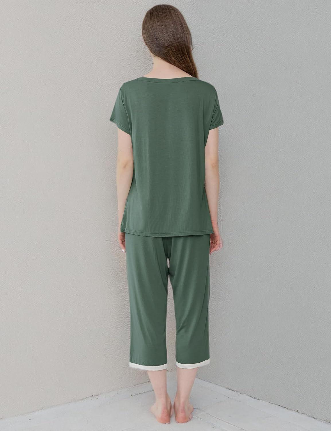 Joyaria Womens Pajama Sets Short Sleeve and Capri Pants Soft Bamboo Viscose 2 Pieces Sleepwear Lounge Set - Image 8