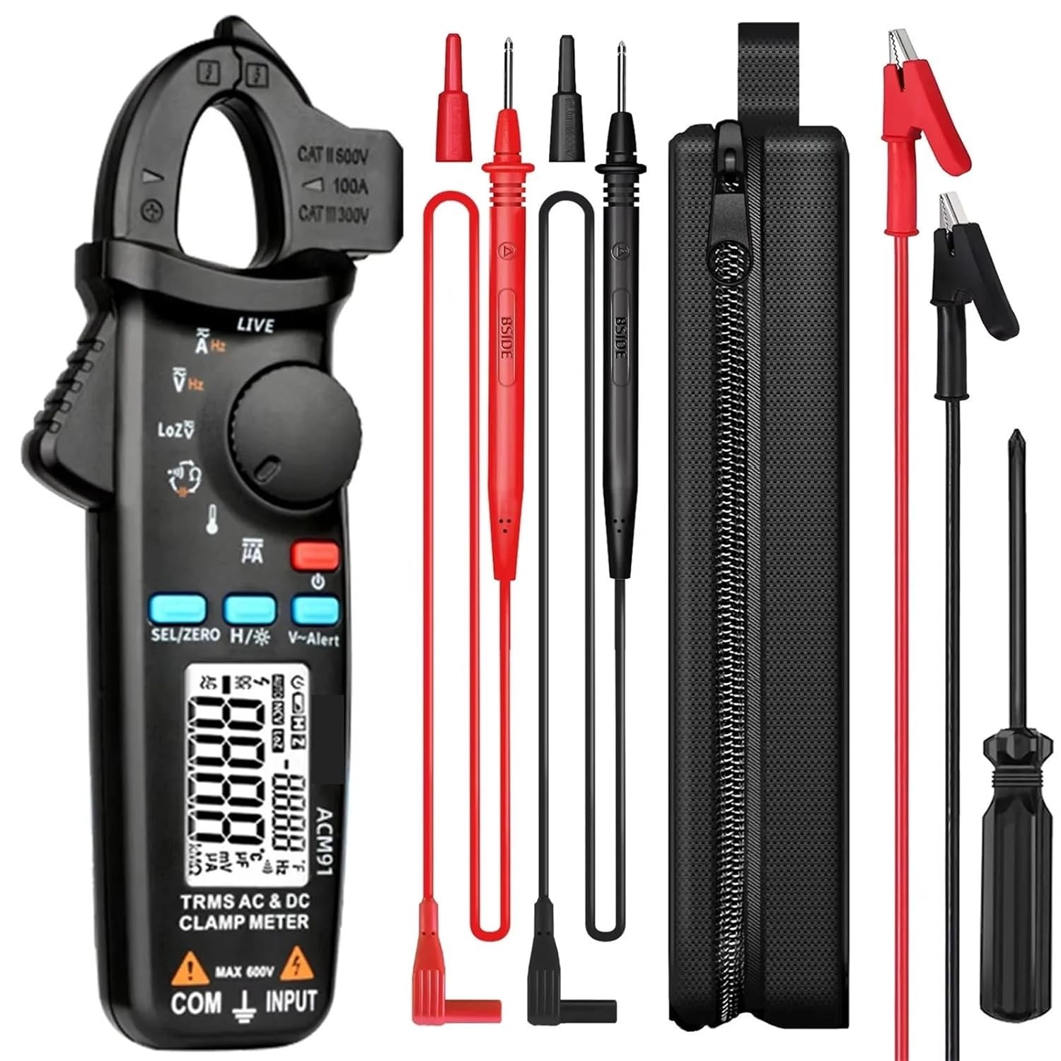 ACM91 ACM92 Digital Clamp Meter Current Professional AC/DC Car Repair TRMS Multimeter Live Check NCV HZ Capacitor Election Tester(ACM92)