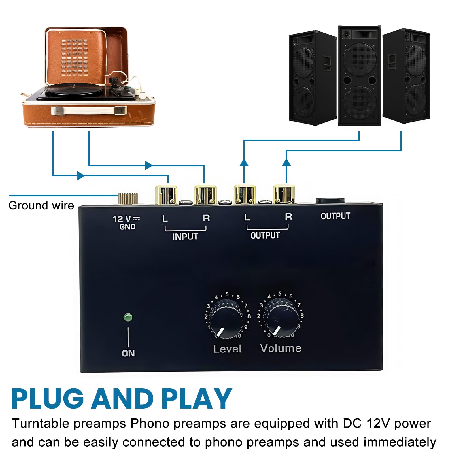 Giradischi Phono Preamp MM Ingresso Uscita RCA Amplificatore Stereo con Livello Preamplificatore DC