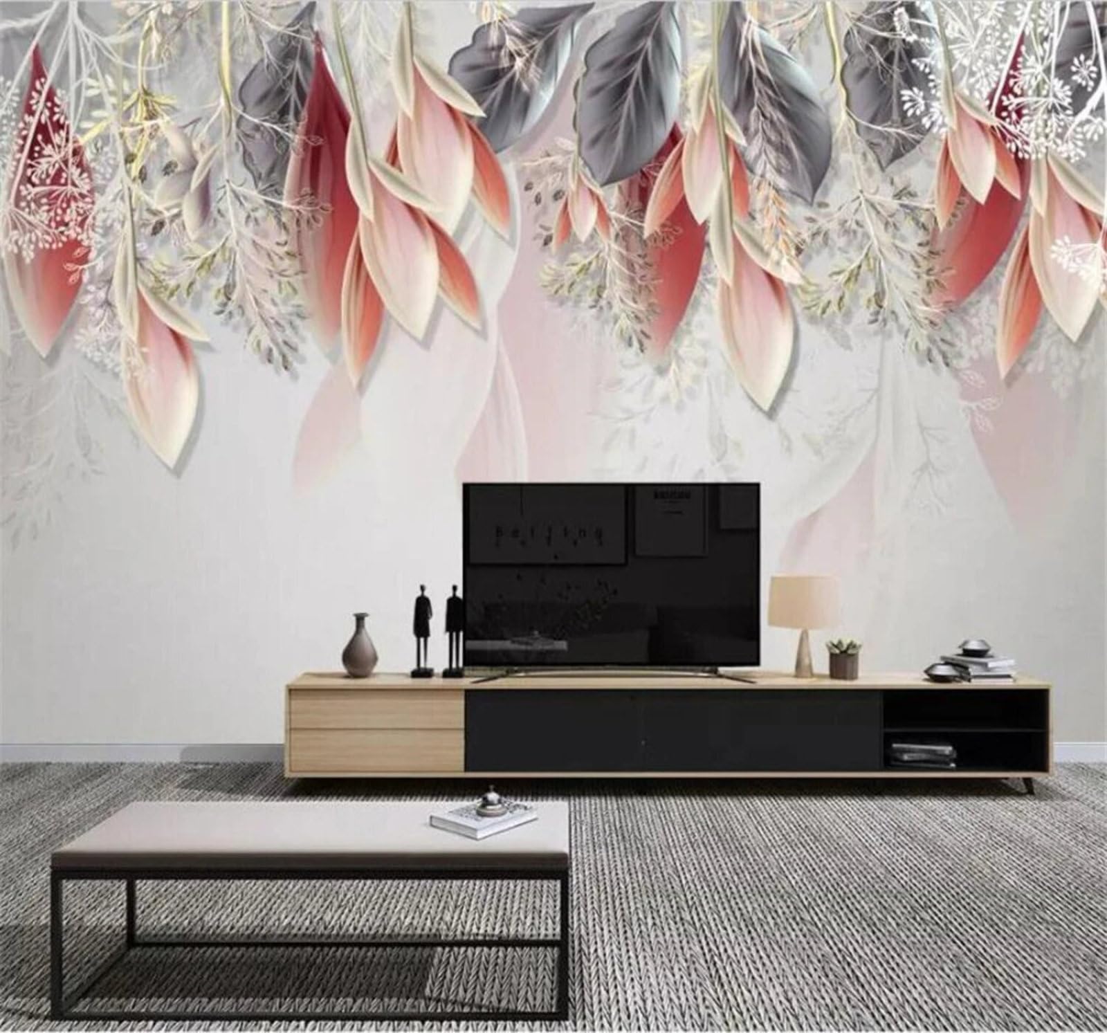 Fresh Minimalist Hand Drawn Colourful Leaves 3D Wallpaper Easy Install Feature Office Living Room Sofa Bedroom TV Background Wall Decoration-350cm×256cm